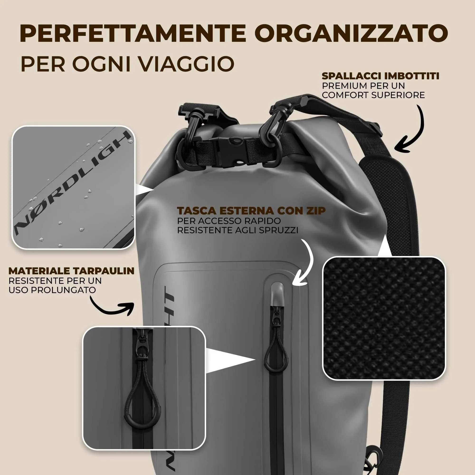 Nordlight Dry Bag 10 Litri con Custodia per Cellulare, Grigio - immagine 7