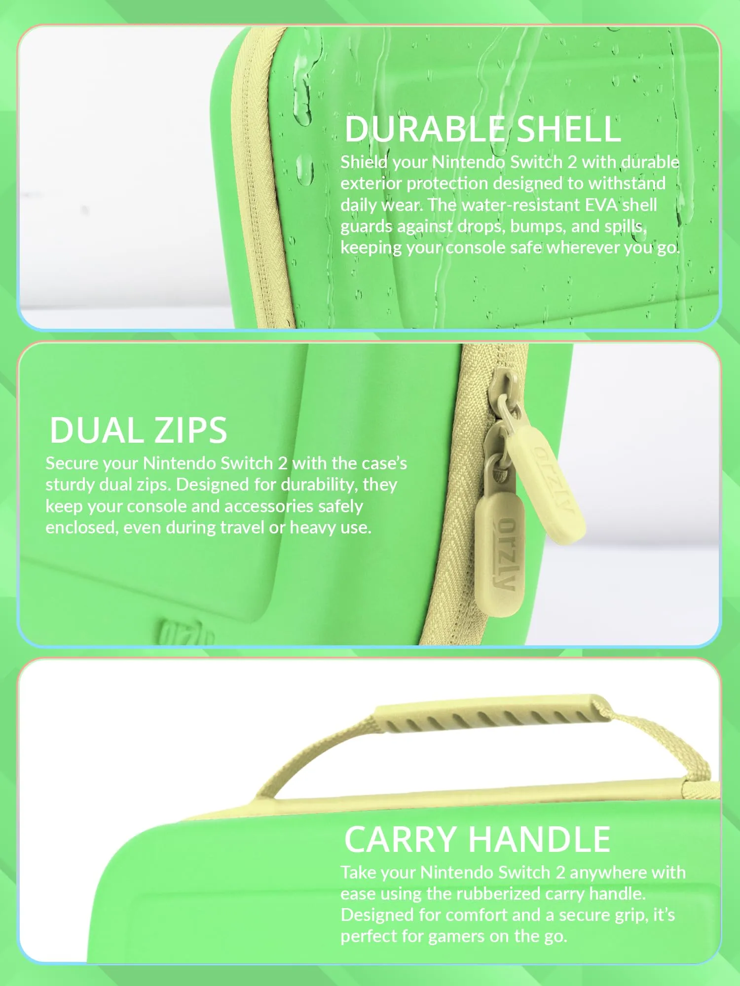 Orzly Custodia per Nintendo Switch 2, Verde/Bianco - immagine 4