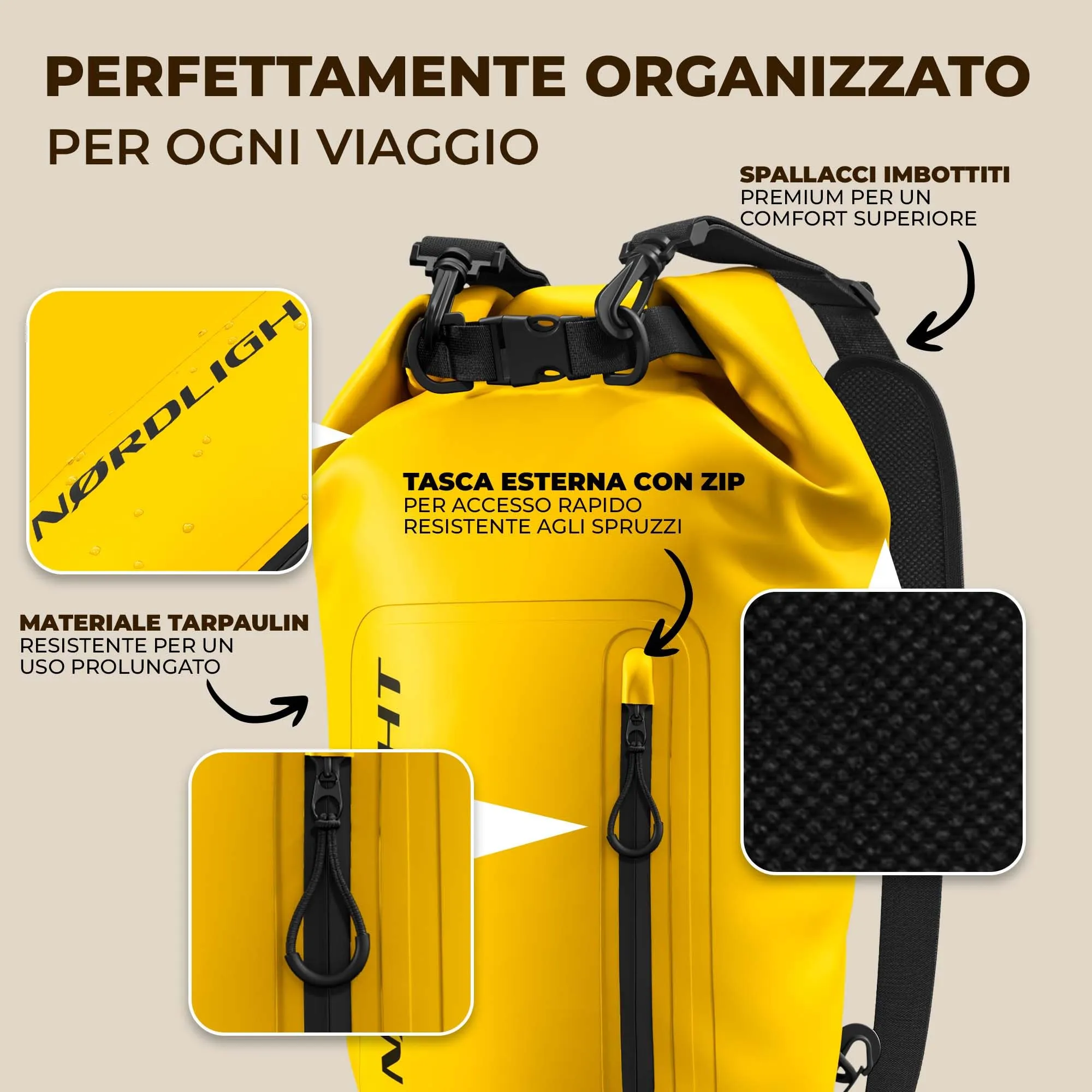 Nordlight Dry Bag 20 Litri con Custodia per Cellulare - Giallo - immagine 7