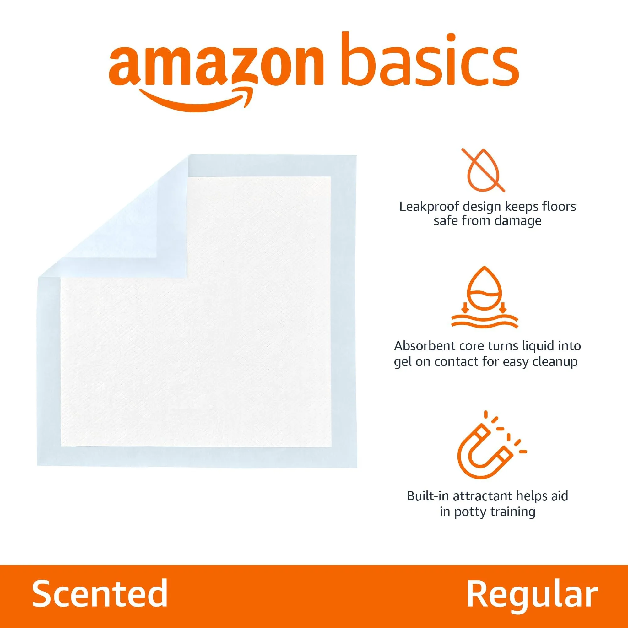 Amazon Basics Tappetini Igienici per Cani, Profumati e Impermeabili a 5 Strati, 56 x 56 cm, Confezione da 100, Blu e Bianco - immagine 2