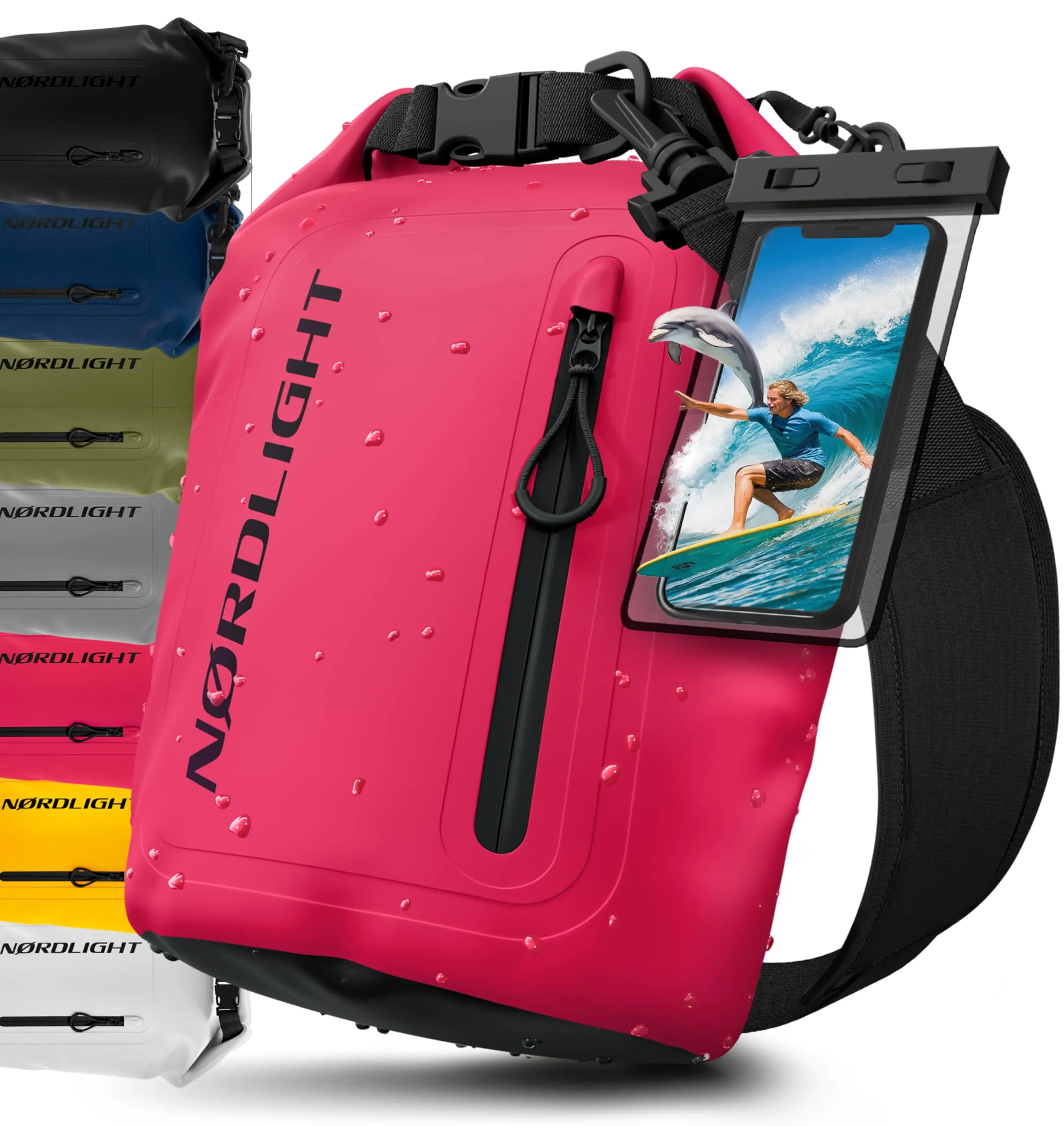 Nordlight Dry Bag Sacca Impermeabile con Custodia per Cellulare, 5 Litri - Rosa - immagine 1