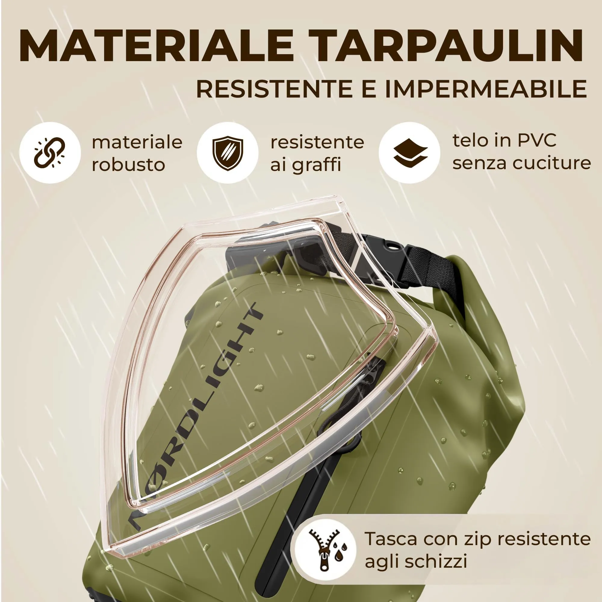 Nordlight Dry Bag 30L con Custodia per Cellulare e Tracolla - Verde Oliva - immagine 5