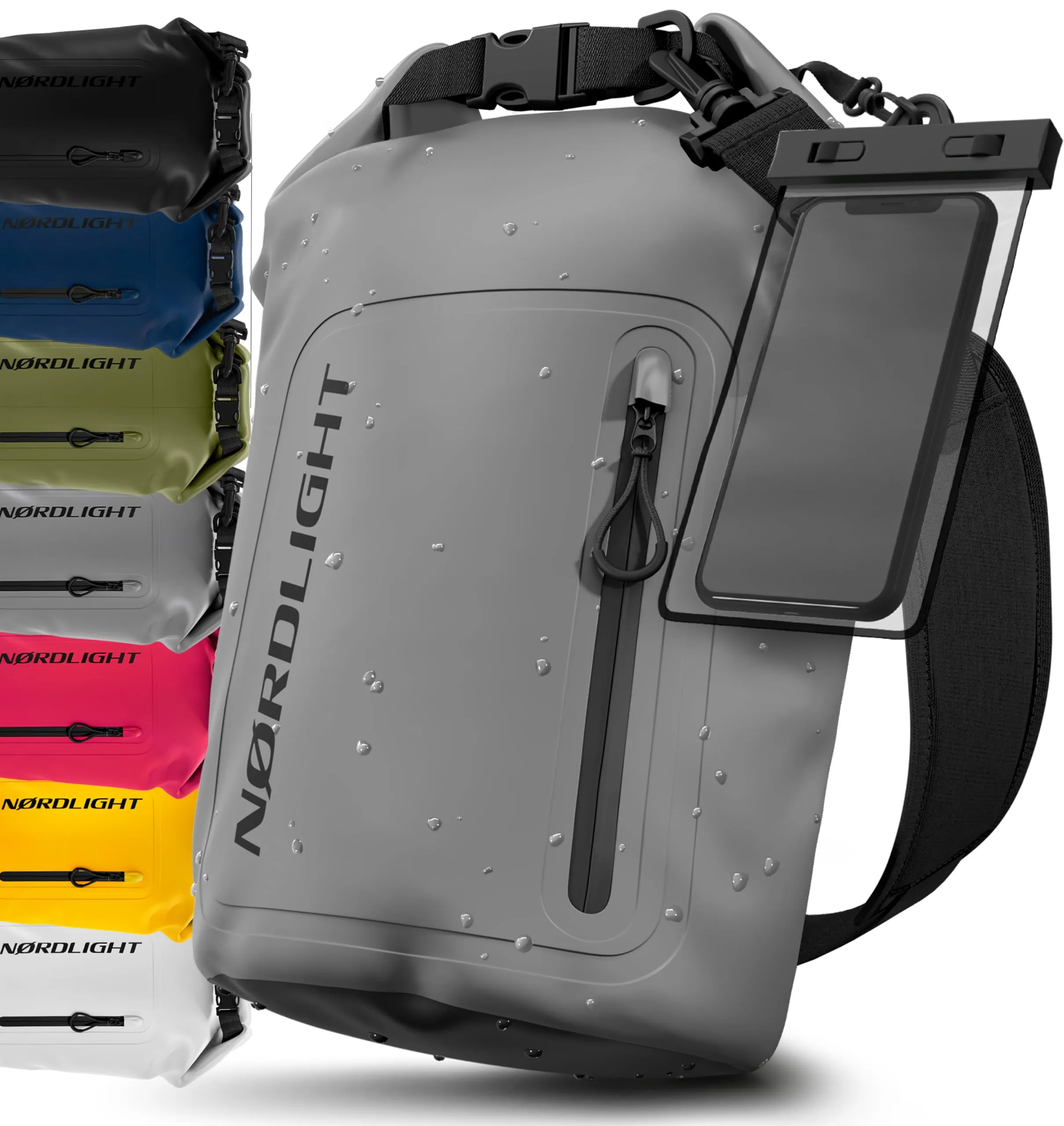 Nordlight Dry Bag 20 Litri con Custodia per Cellulare e Tracolla - Grigio - immagine 1