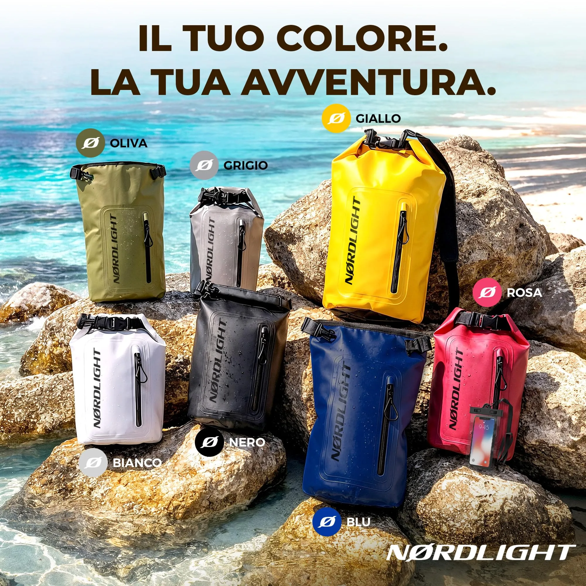 Nordlight Dry Bag 20 Litri con Custodia per Cellulare e Tracolla - Grigio - immagine 2