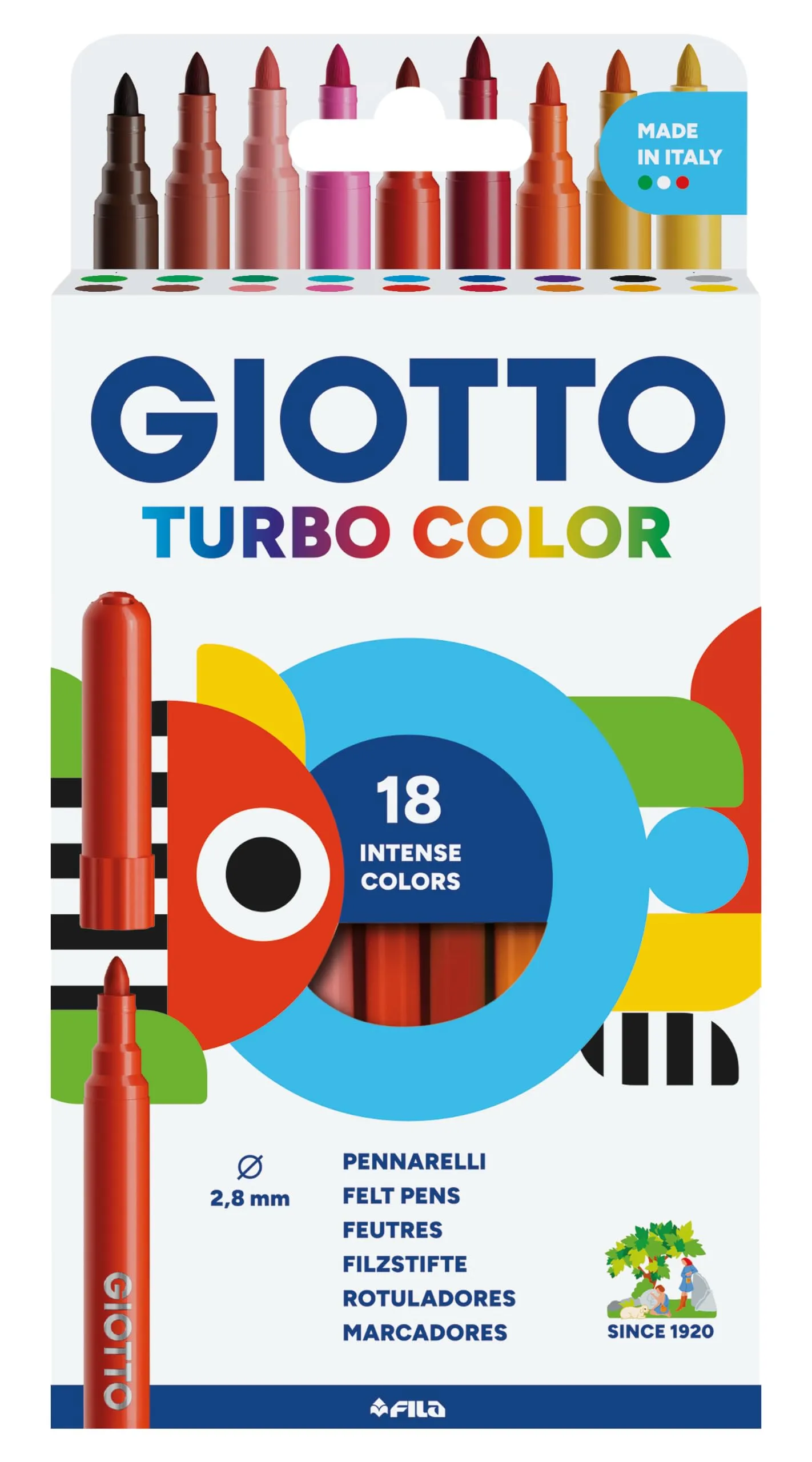 Giotto Turbo Color Pennarelli Punta Fine, 18 Colori Assortiti - immagine 1