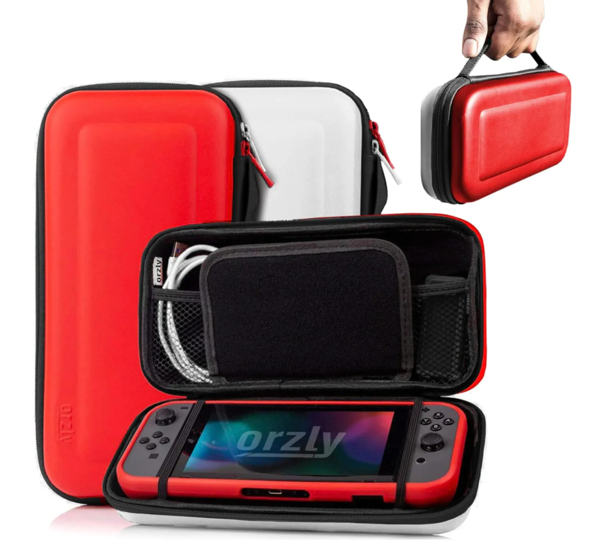 Orzly Custodia da Trasporto per Nintendo Switch e Switch OLED - Rosso/Bianco - immagine 6