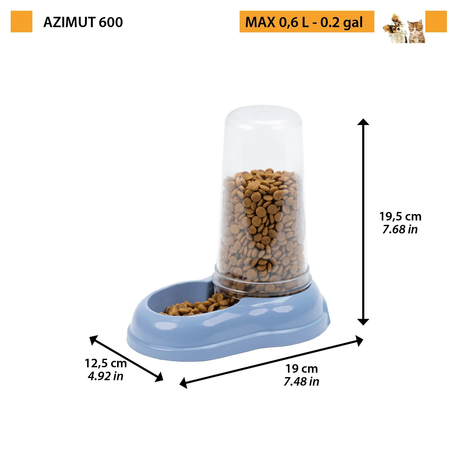 Ferplast Azimut 600 Distributore Cibo e Acqua per Cani e Gatti, 0,6 Litri, Blu - immagine 7