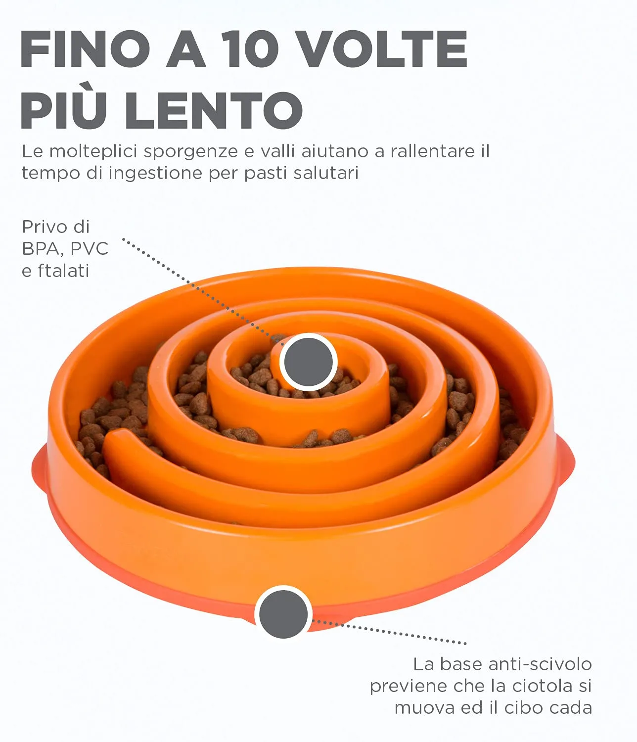Outward Hound Fun Feeder Slo-Bowl Ciotola Anti-ingozzamento per Cani, Grande, Arancione - immagine 3