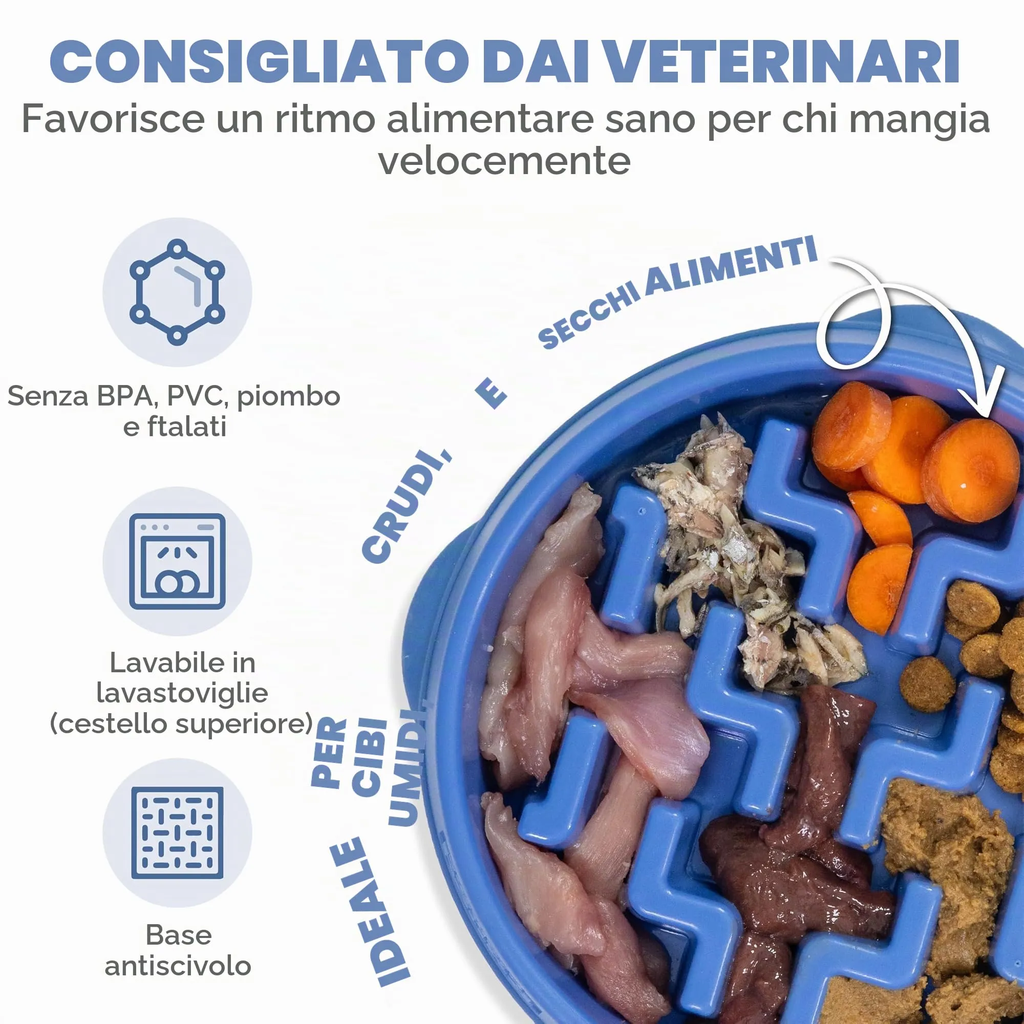 Outward Hound Fun Feeder Slo-Bowl Ciotola Anti-Ingozzamento per Cani, Medio, Blu - immagine 3