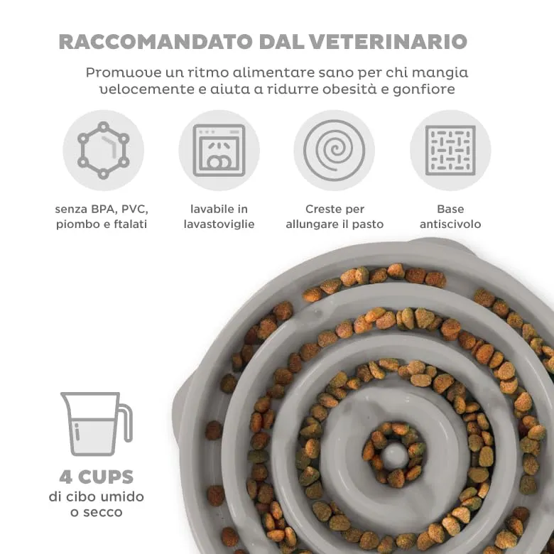 Outward Hound Fun Feeder Slo-Bowl Ciotola anti-ingozzamento per cani, Grande, Grigio - immagine 3