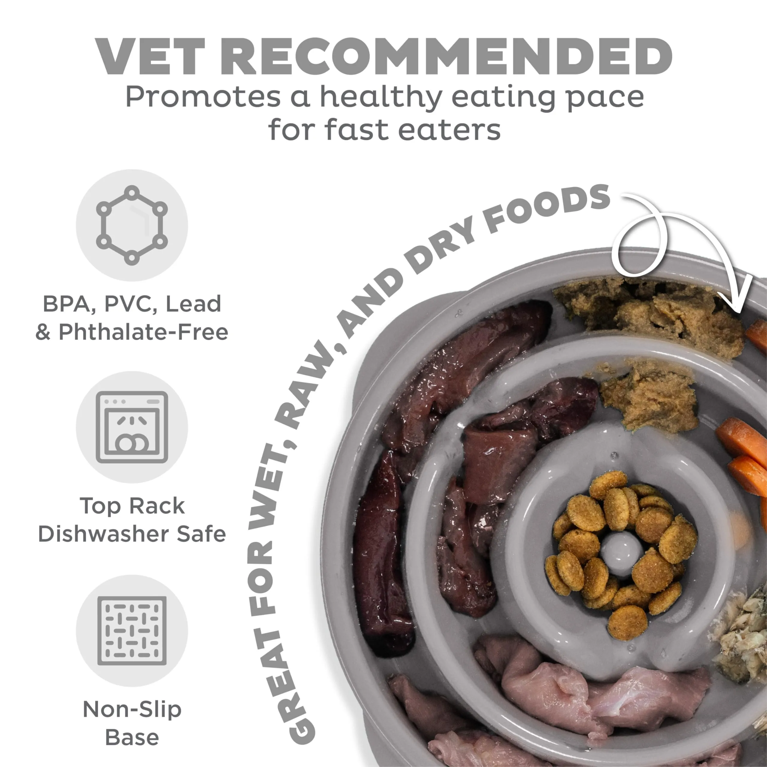 Outward Hound Fun Feeder Slo-Bowl Ciotola anti-ingozzamento per cani, medio, grigio - immagine 3