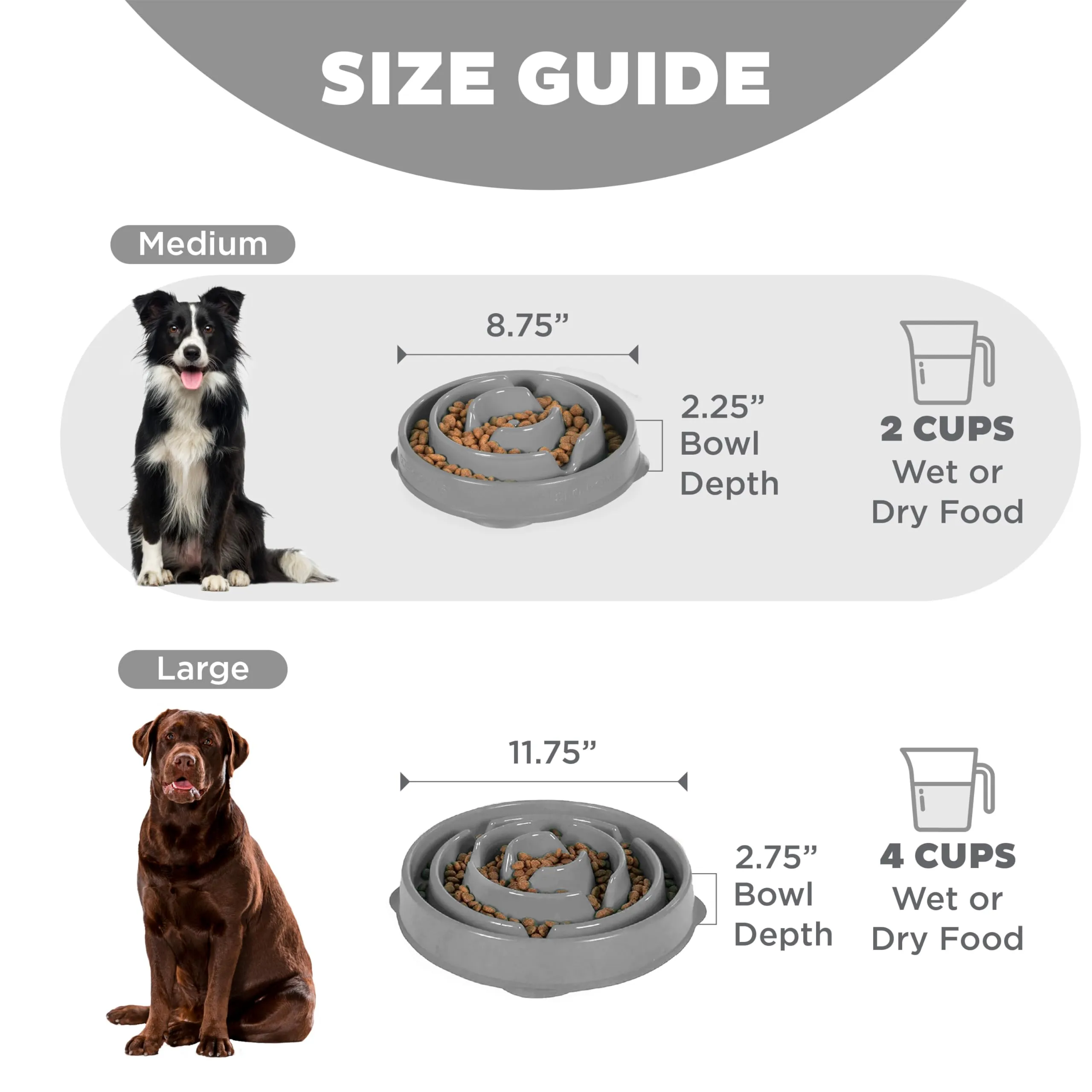 Outward Hound Fun Feeder Slo-Bowl Ciotola anti-ingozzamento per cani, medio, grigio - immagine 5