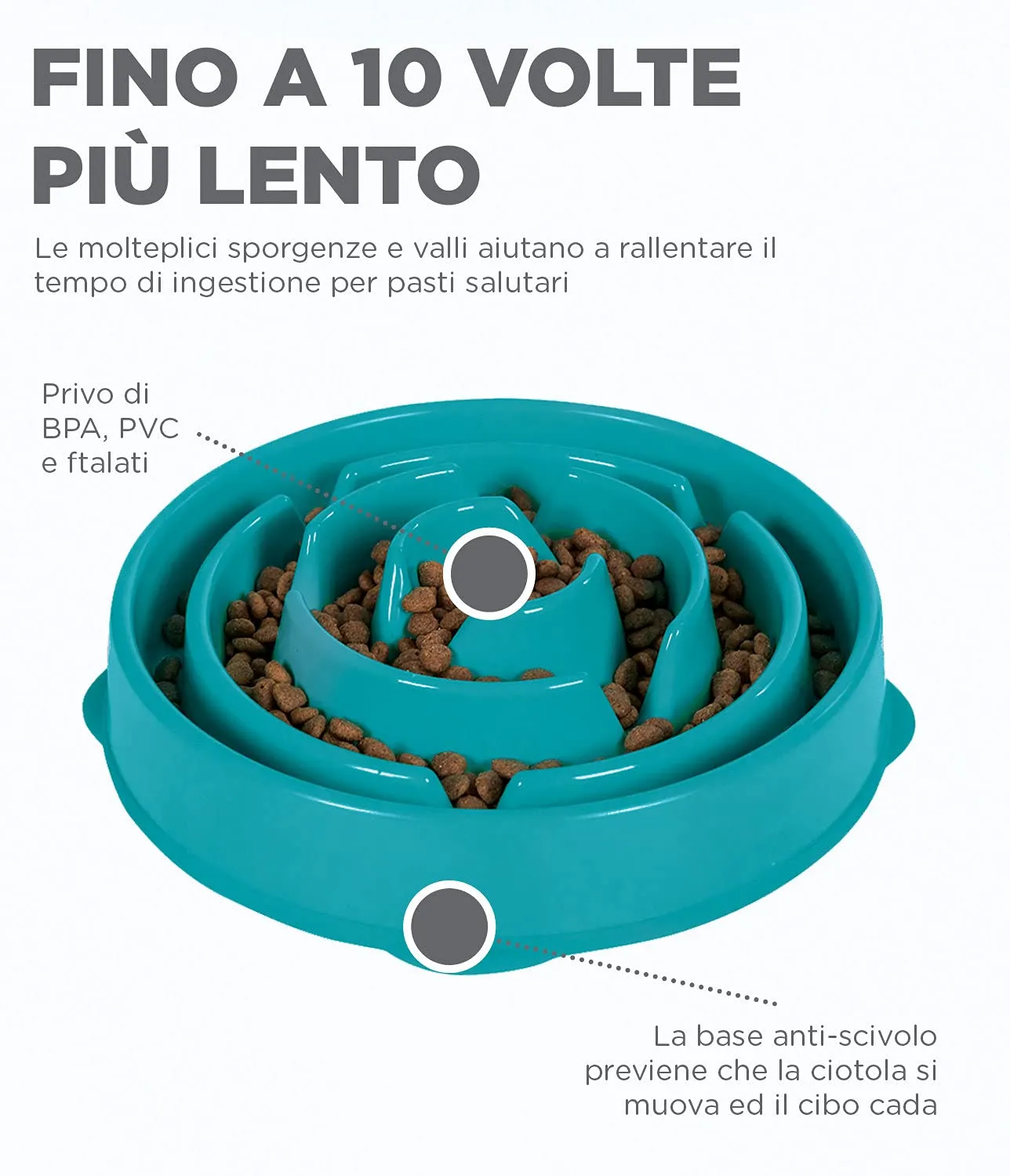 Outward Hound Fun Feeder Slo-Bowl Ciotola Anti-ingozzamento per Cani, Grande, Turchese - immagine 3