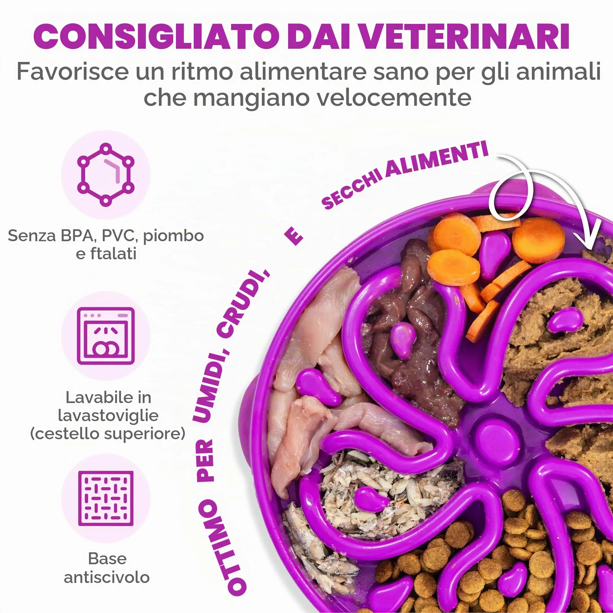 Outward Hound Fun Feeder Slo-Bowl Ciotola Anti-ingozzamento per Cani, Grande, Viola - immagine 3
