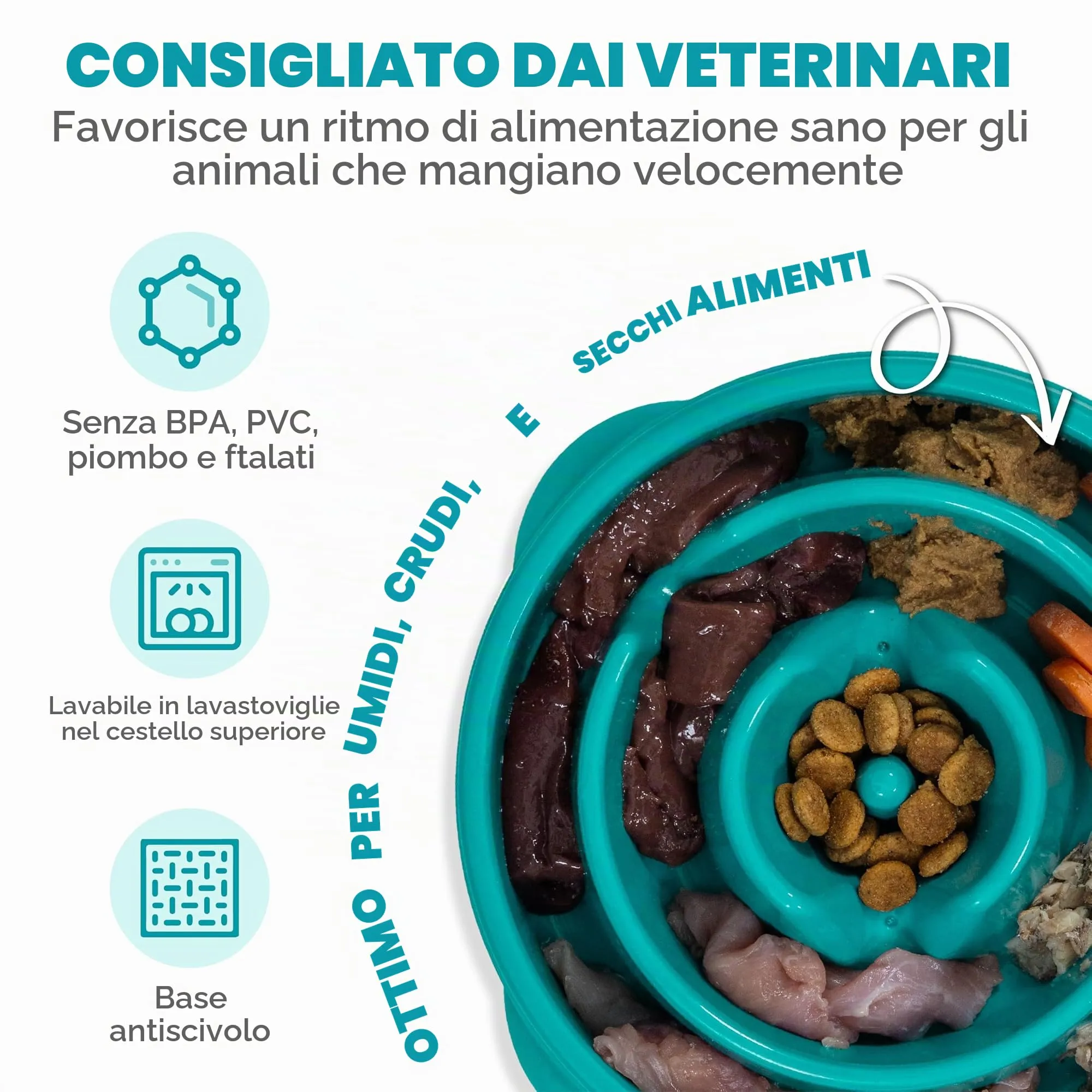 Outward Hound Fun Feeder Slo-Bowl Ciotola Anti-ingozzamento per Cani, Medio, Turchese - immagine 3