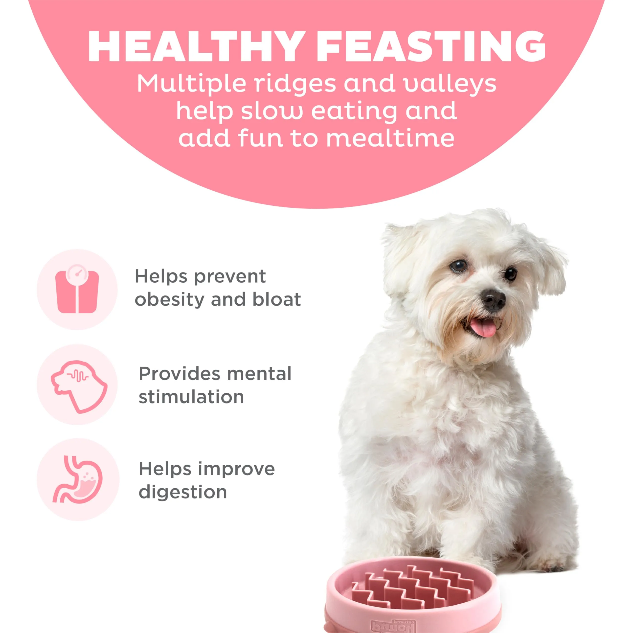 Outward Hound Fun Feeder Slo-Bowl Ciotola anti-ingozzamento per cani, Piccola, Rosa - immagine 2