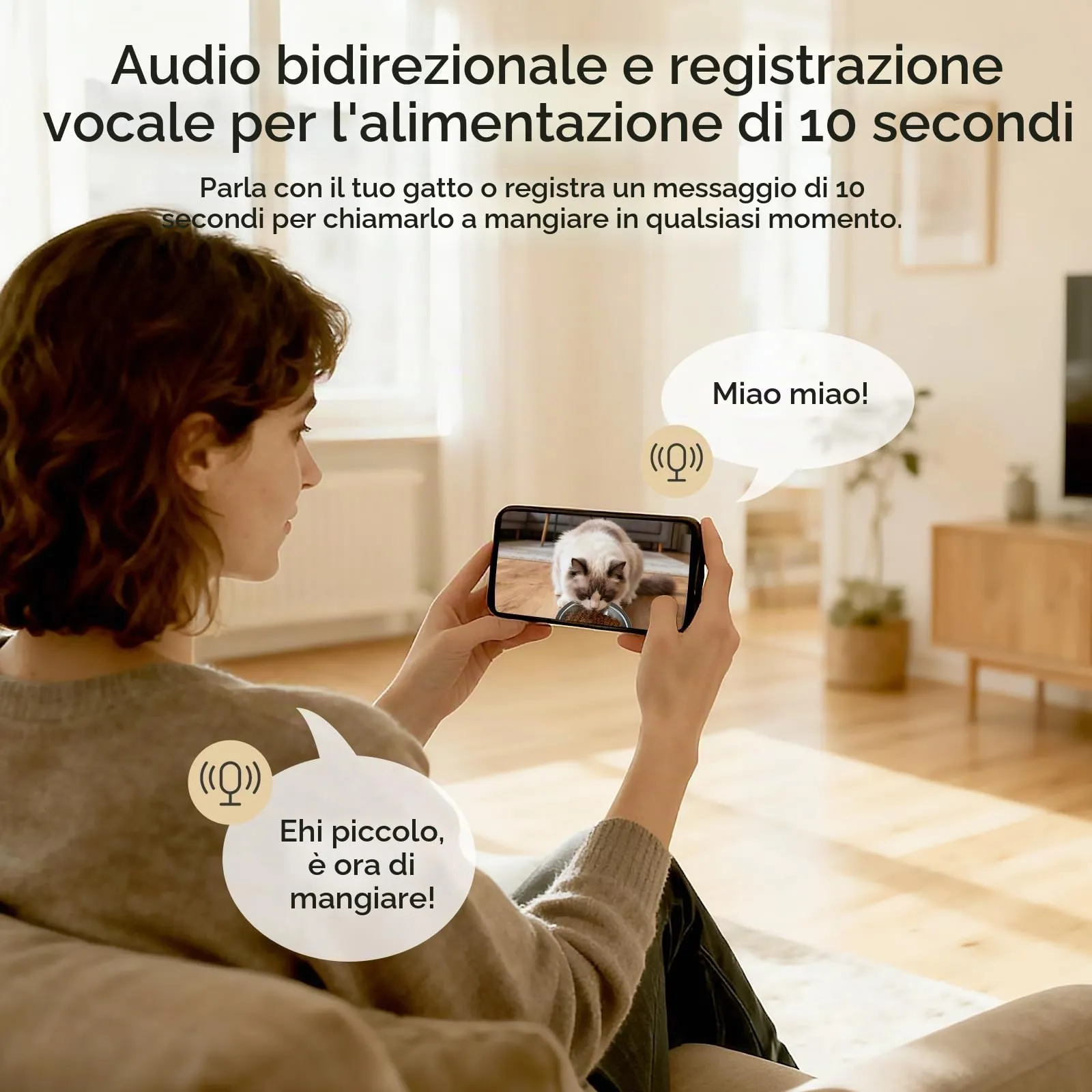 Faroro Distributore Automatico Cibo Gatti 4L con Telecamera HD 1080P, Wi-Fi 5GHz e Audio Bidirezionale, Bianco - immagine 5
