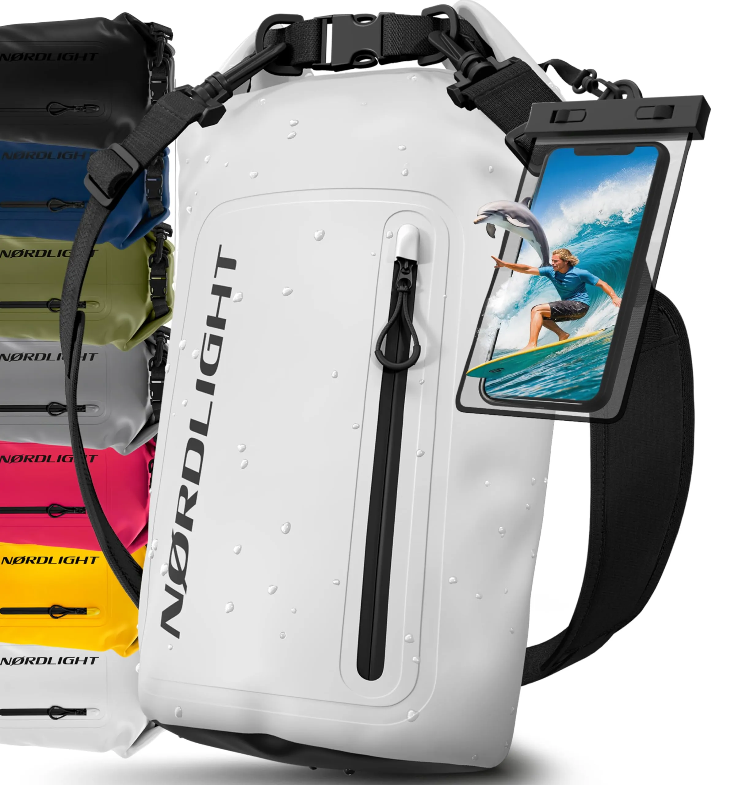 Nordlight Dry Bag 30L con Custodia per Cellulare e Tracolla - Bianco - immagine 1
