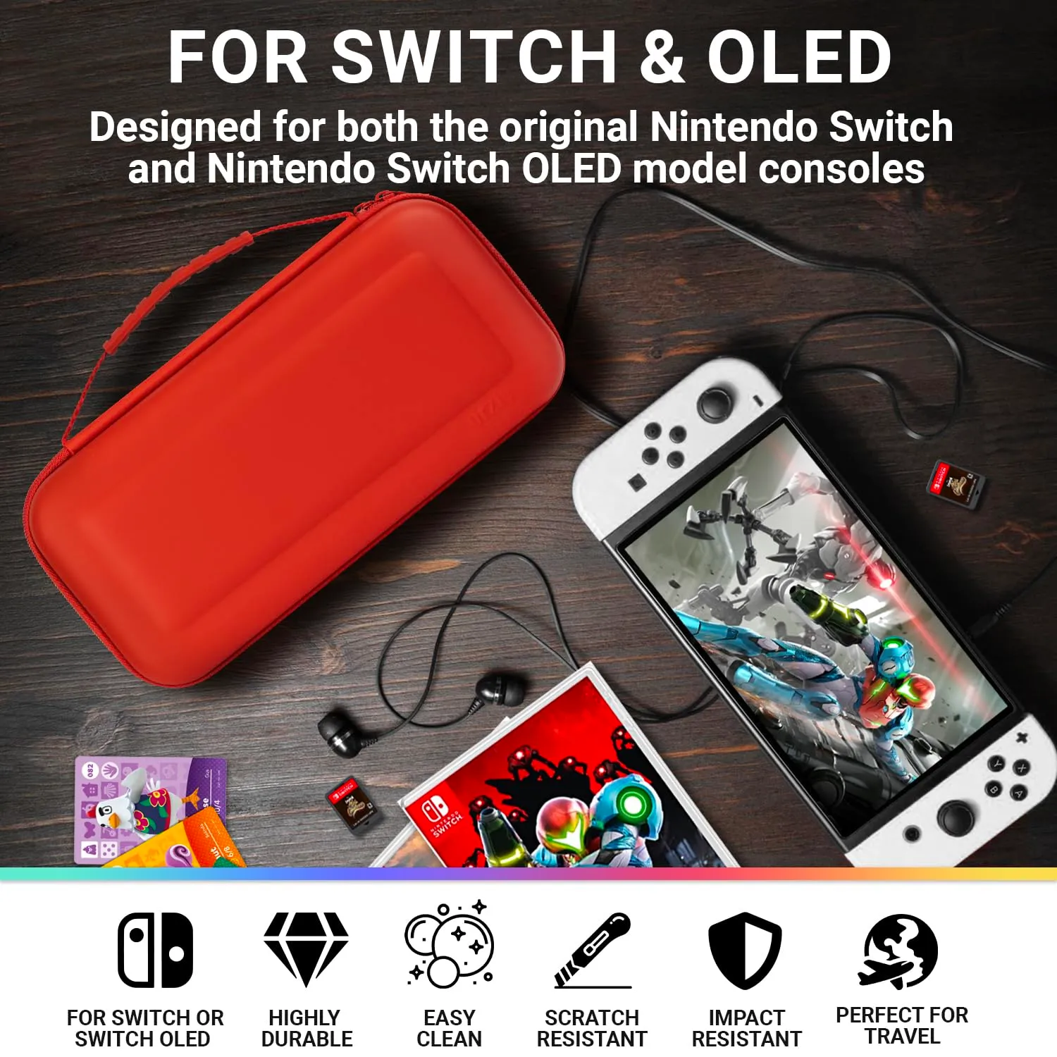 Orzly Custodia da trasporto rigida per Nintendo Switch e Switch OLED - Rossa - immagine 7