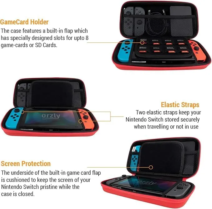 Orzly Custodia da trasporto rigida per Nintendo Switch e Switch OLED - Rossa - immagine 8