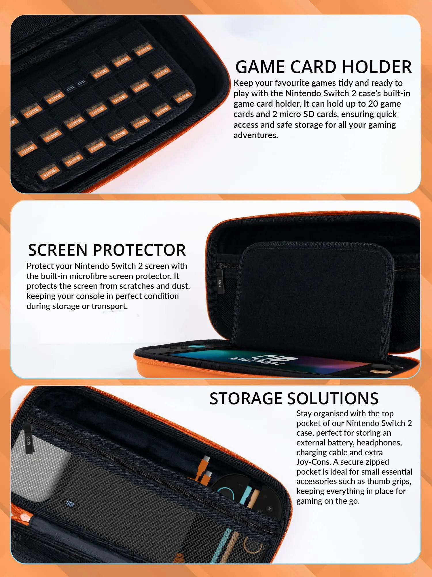 Orzly Custodia Protettiva da Viaggio per Nintendo Switch 2, Orange - immagine 5