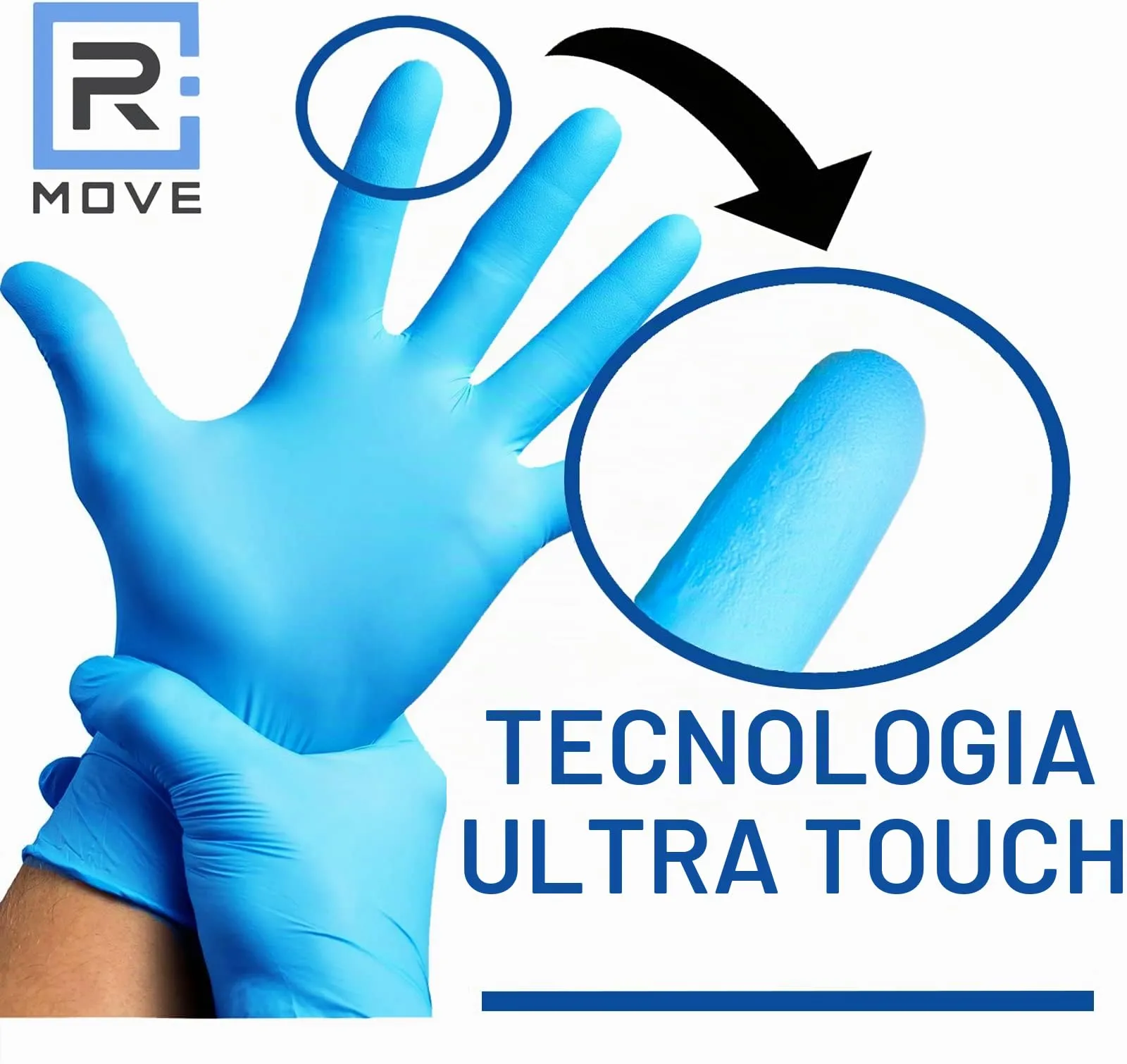 R MOVE Guanti in Nitrile Monouso Blu, Senza Polvere, XL, 100 Pezzi - immagine 2