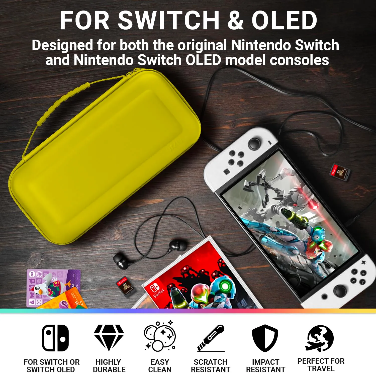 Orzly Custodia da trasporto per Nintendo Switch e Switch OLED - Gialla - immagine 7