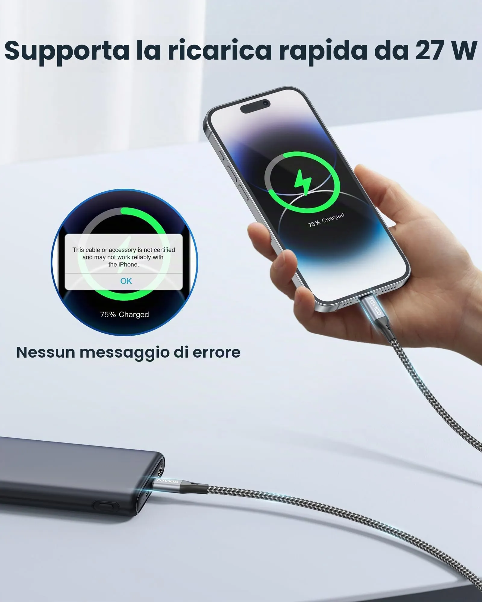 RAVIAD Cavo USB-C a Lightning 1M Certificato MFi - immagine 2