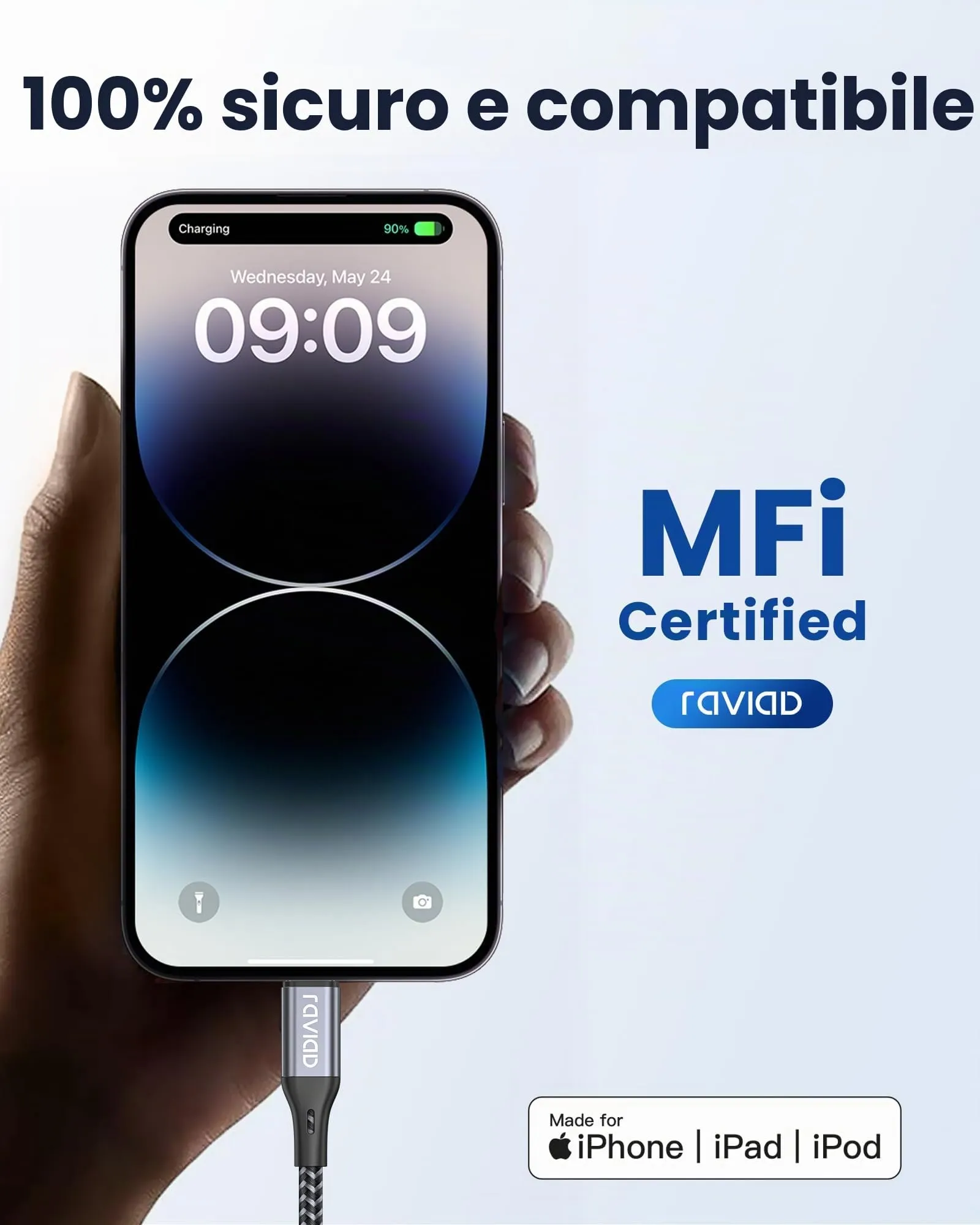 RAVIAD Cavo USB-C a Lightning 1M Certificato MFi - immagine 3