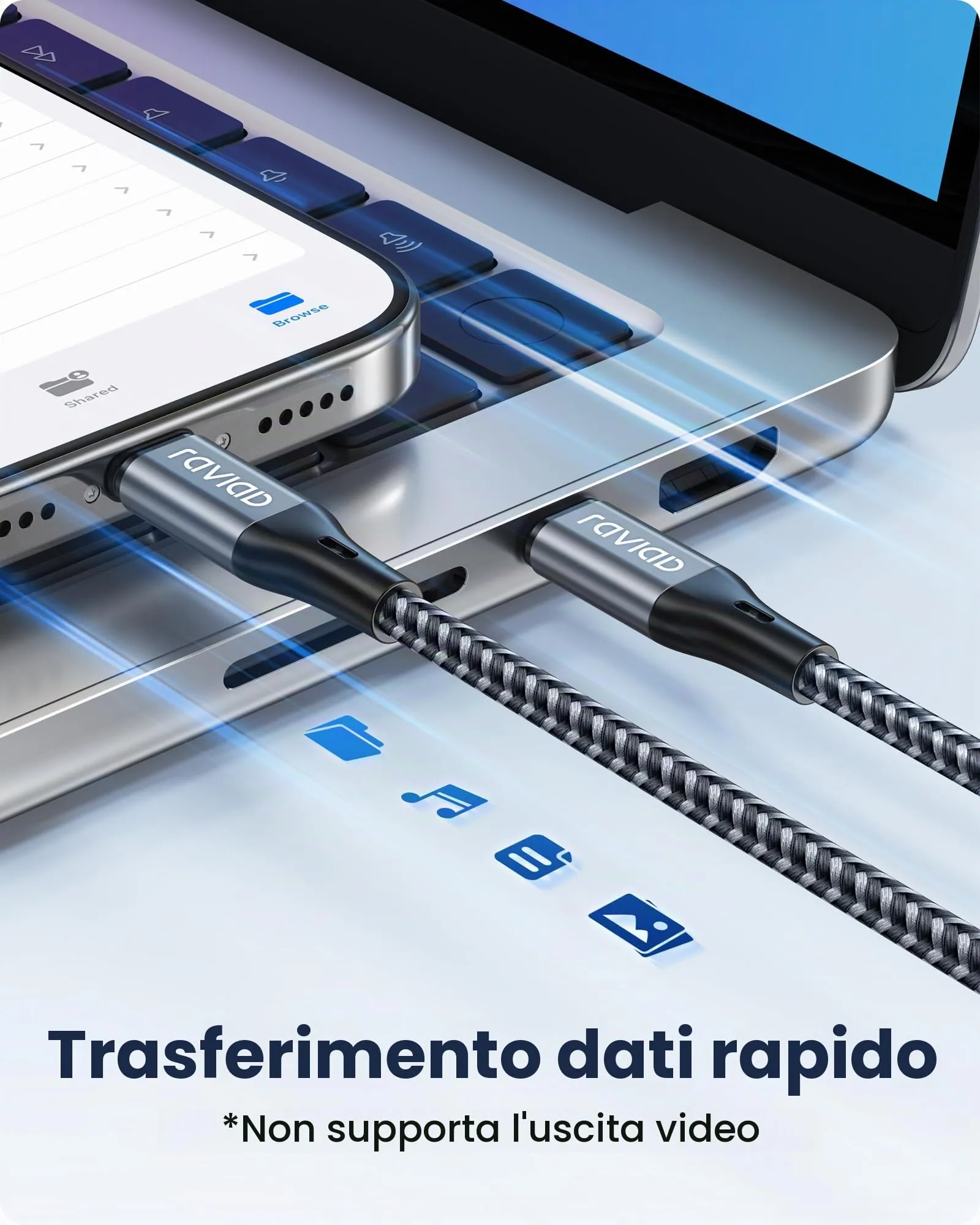 RAVIAD Cavo USB-C a Lightning 1M Certificato MFi - immagine 5