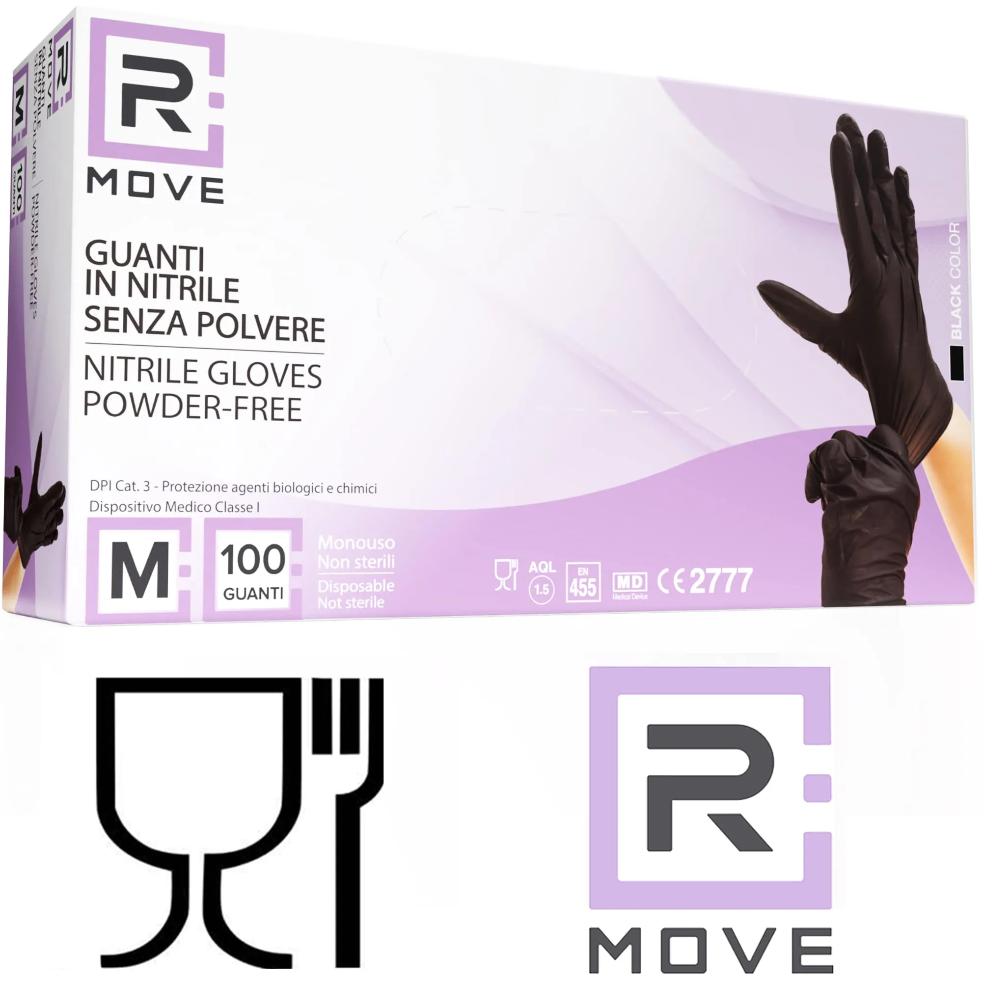 R MOVE Guanti in Nitrile Monouso Neri, Taglia M, Senza Polvere, Ipoallergenici, 100 pezzi - immagine 7