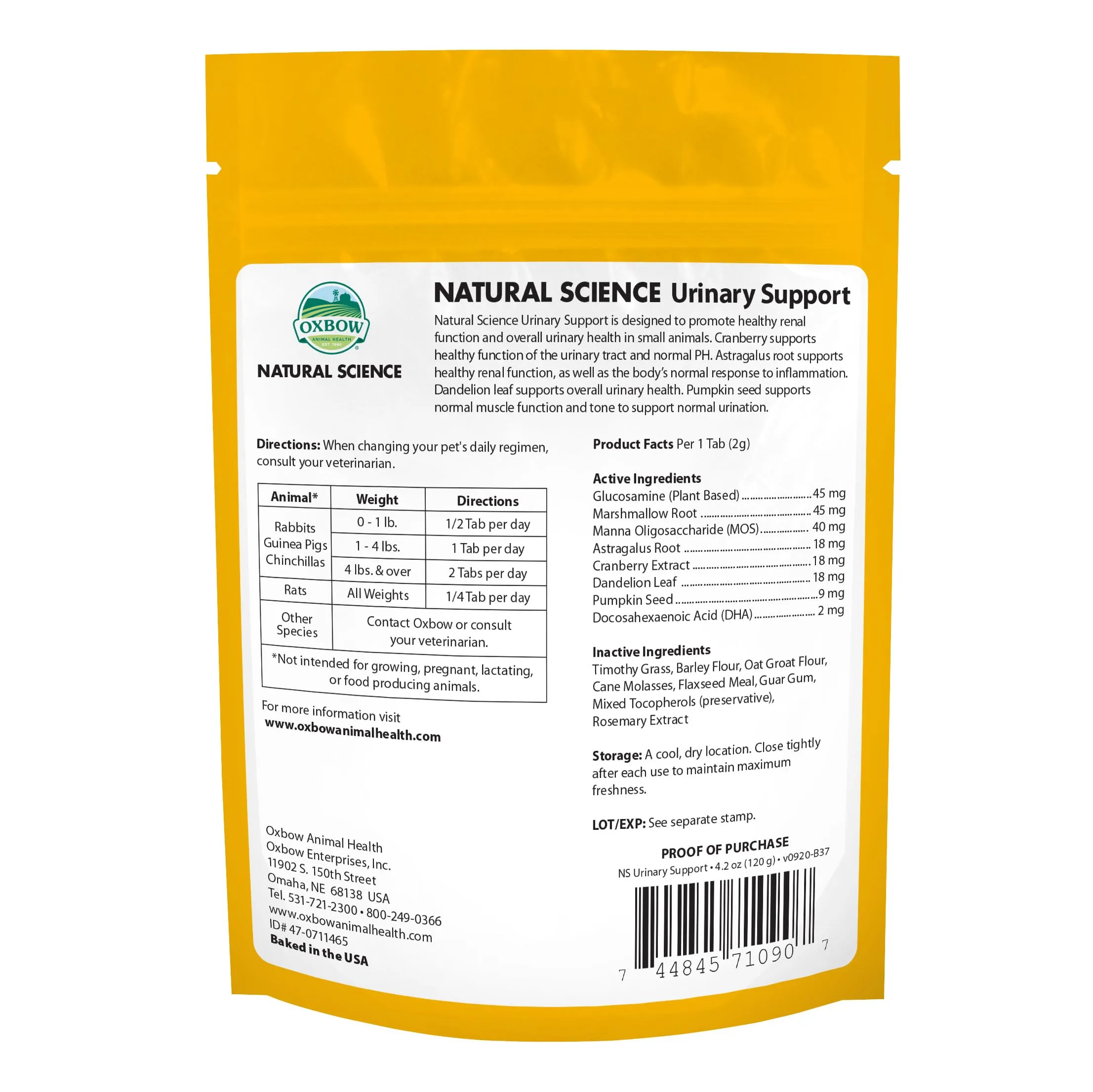 Oxbow Urinary Support Integratore Alimentare per Apparato Urinario di Roditori e Iguana, 120 g - immagine 2