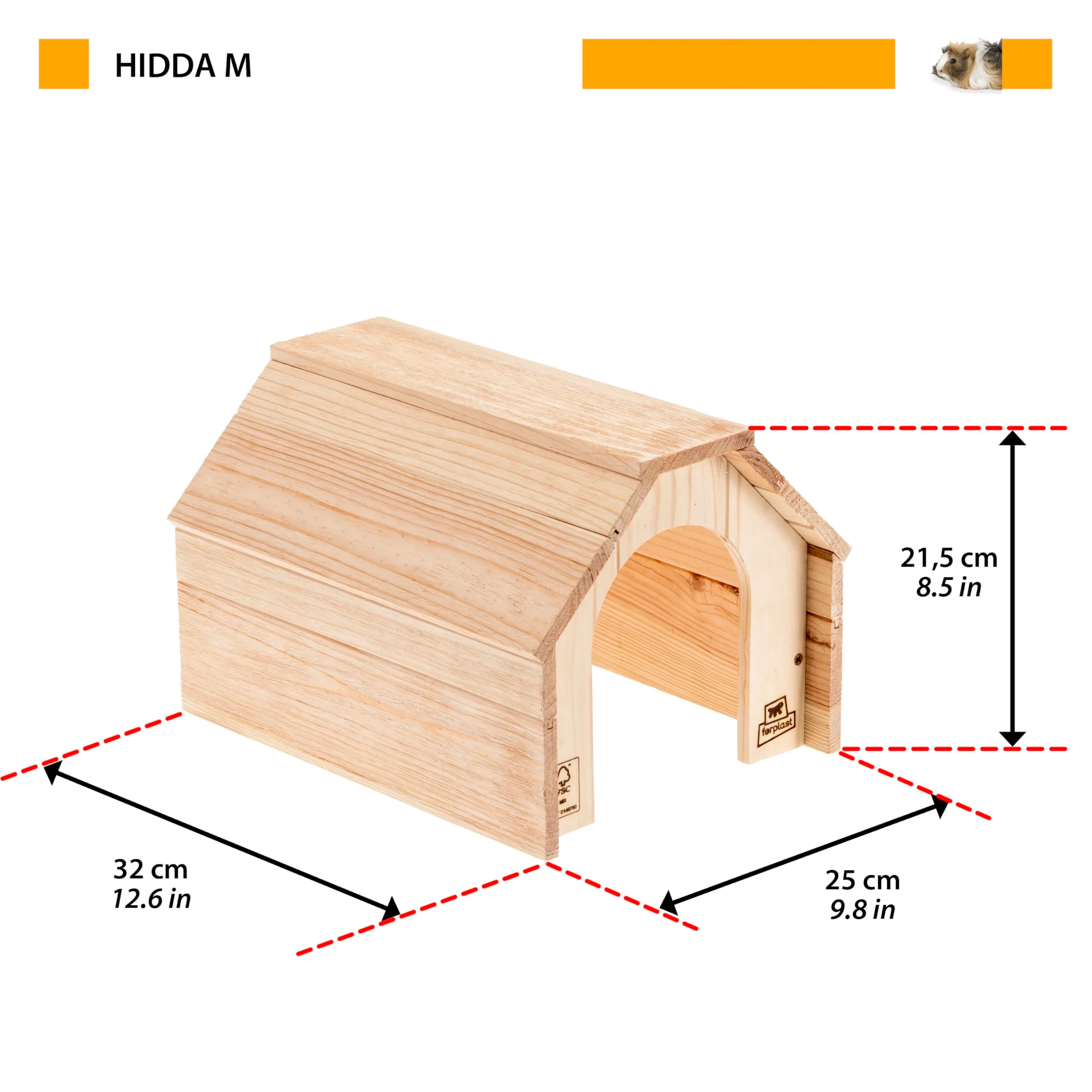 Ferplast Hidda Casetta per Conigli, Porcellini d'India e Criceti, Legno Certificato FSC, 32 x 25 x 21,5 cm, Taglia M - immagine 3