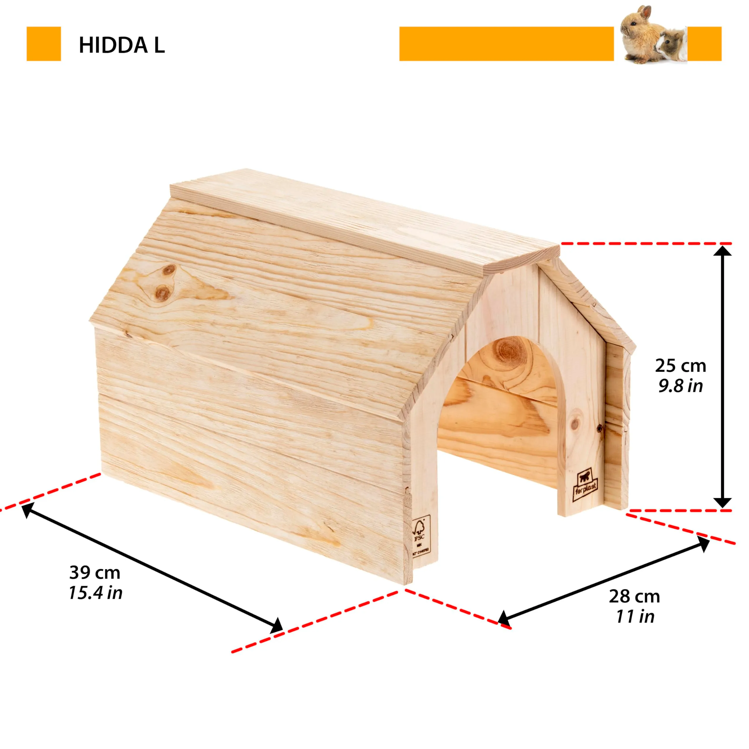 Ferplast Hidda Casetta per Conigli, Porcellini d'India e Criceti, Legno Certificato FSC, 39 x 28 x 25 cm, Taglia L - immagine 2