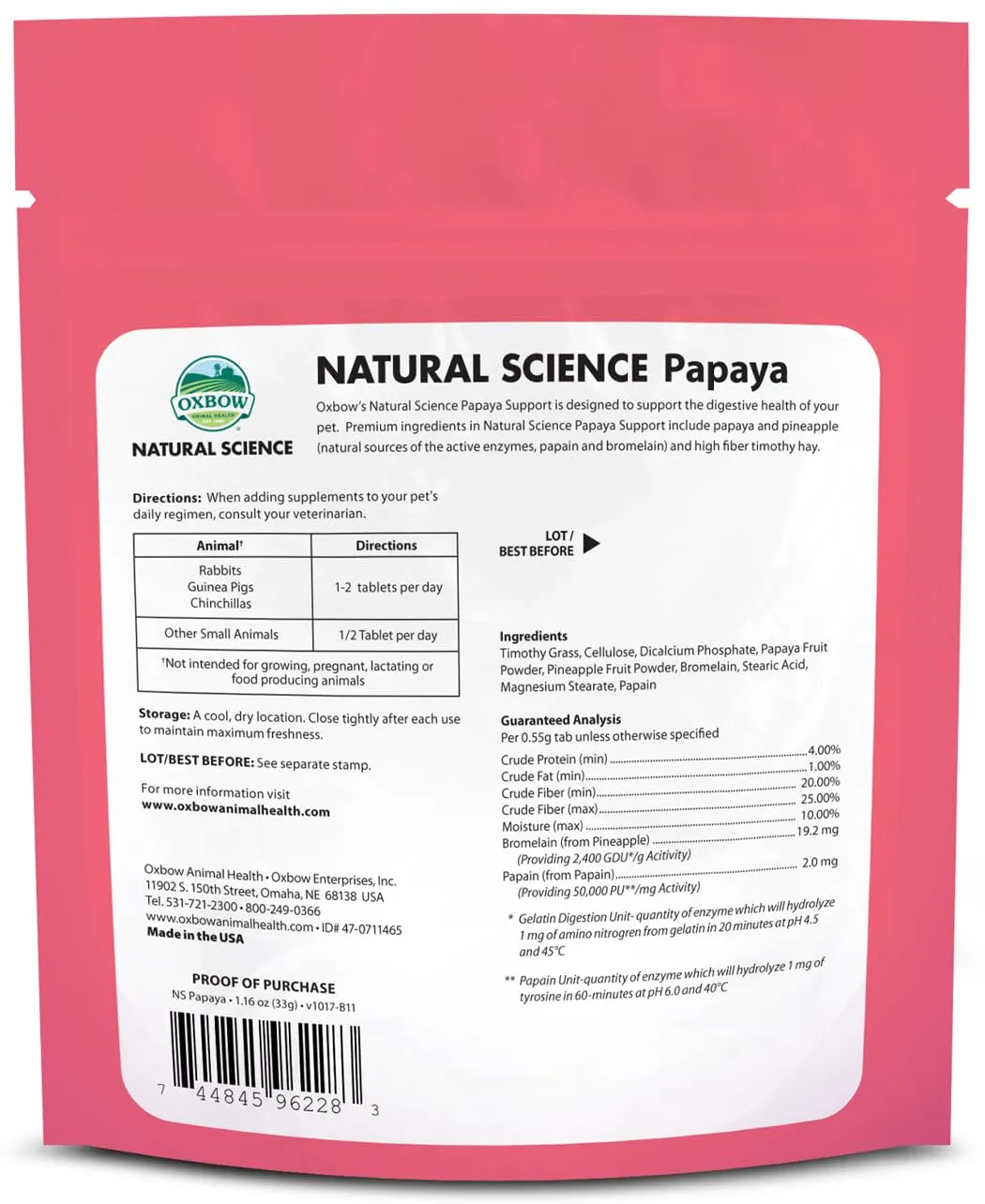Oxbow Natural Science Papaya Support, 33g - immagine 2