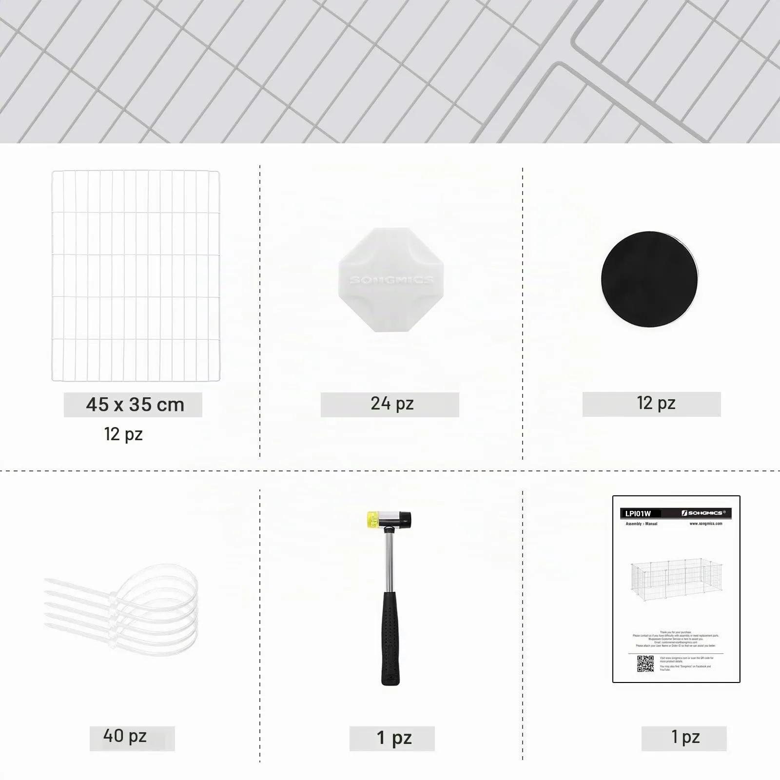 SONGMICS Recinto Personalizzabile per Animali di Piccola Taglia, Bianco LPI01W - immagine 6