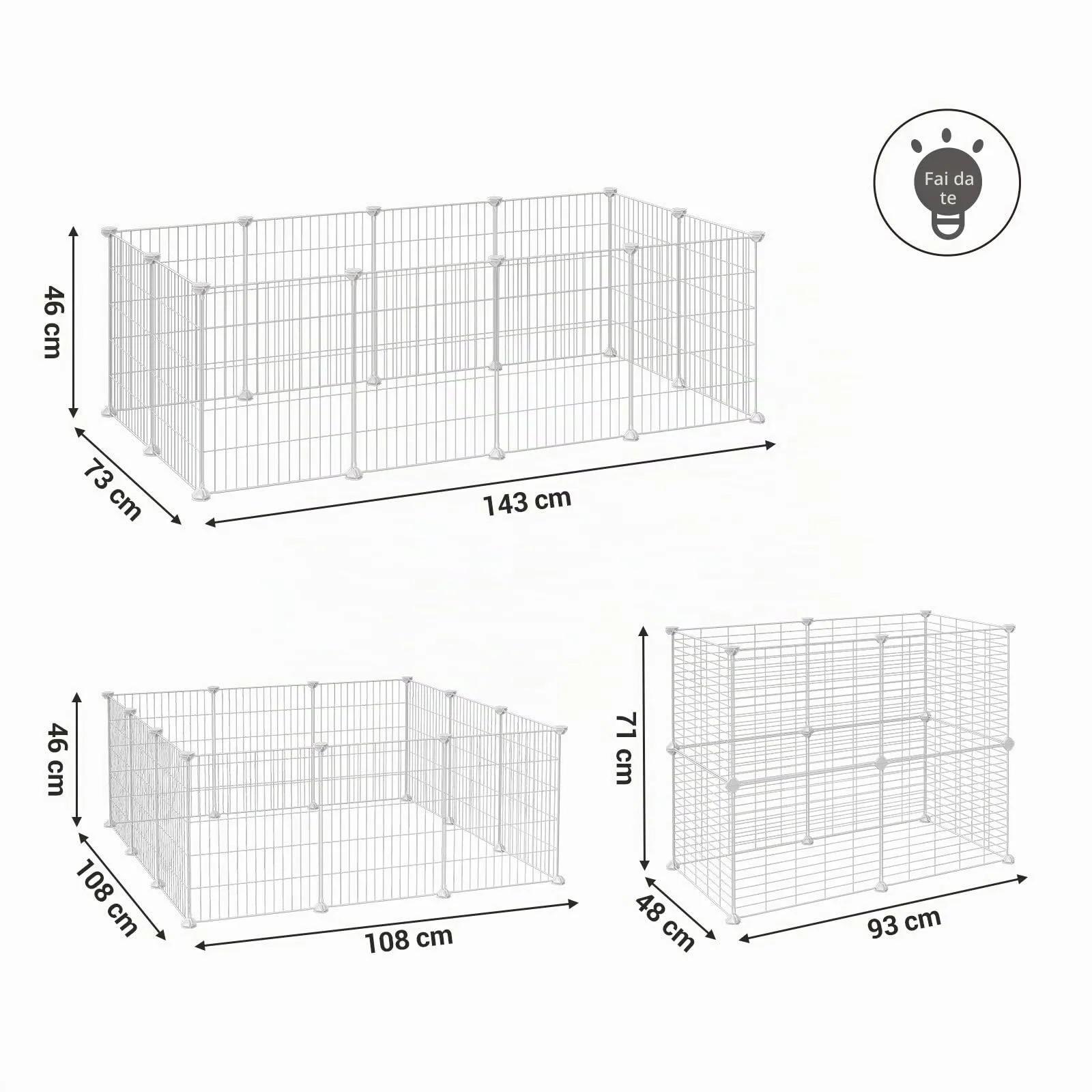 SONGMICS Recinto Personalizzabile per Animali di Piccola Taglia, Bianco LPI01W - immagine 7