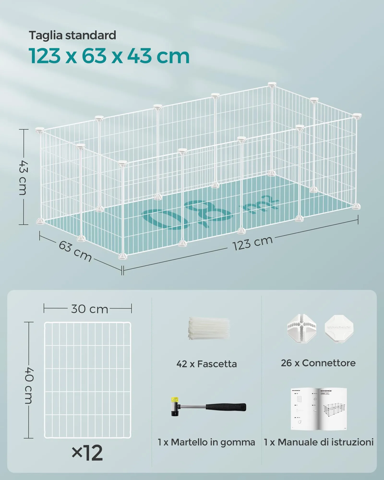 SONGMICS Recinto Personalizzabile per Animali di Piccola Taglia, Bianco LPI001W01 - immagine 8