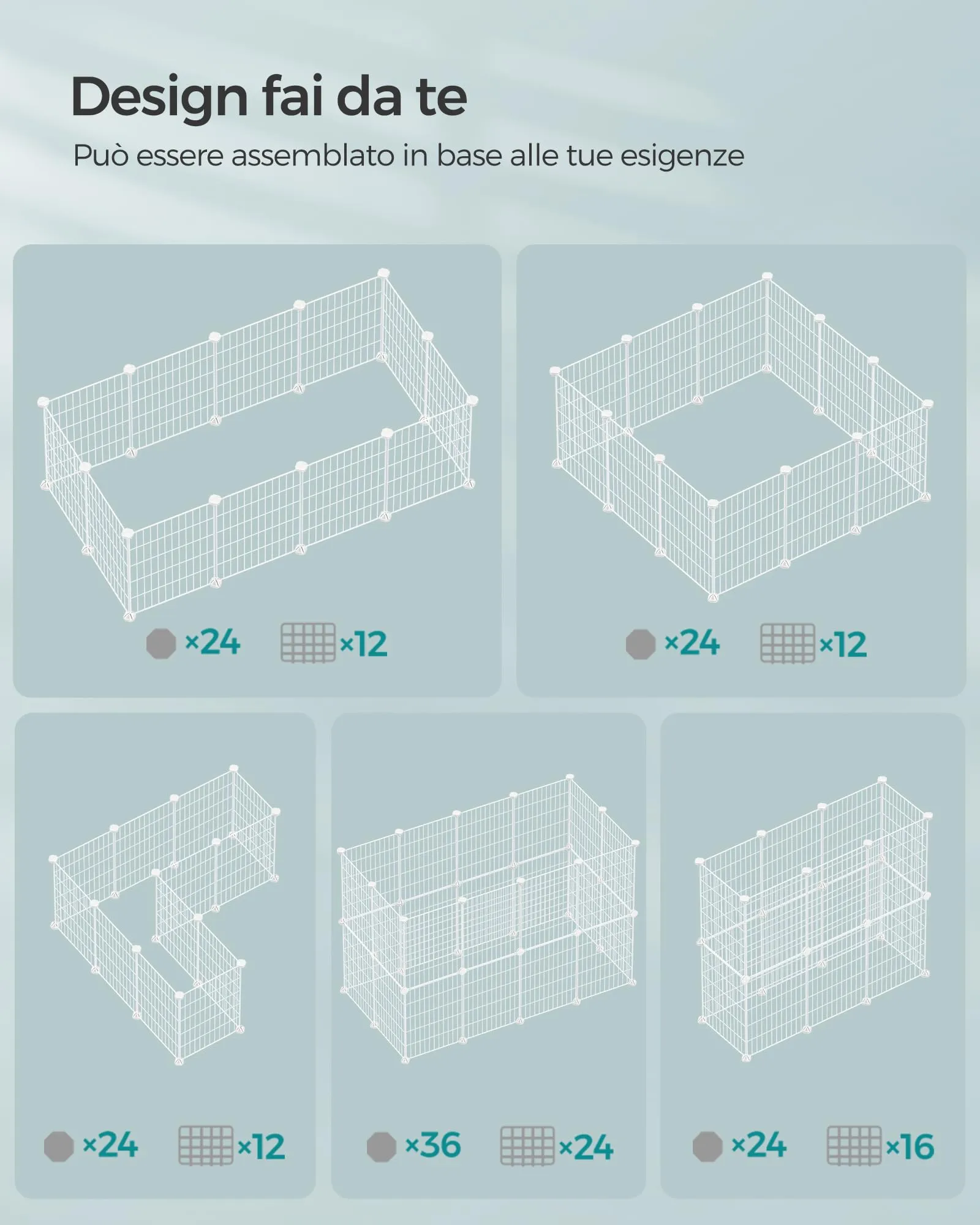 SONGMICS Recinto Personalizzabile per Animali di Piccola Taglia, Bianco LPI001W01 - immagine 9