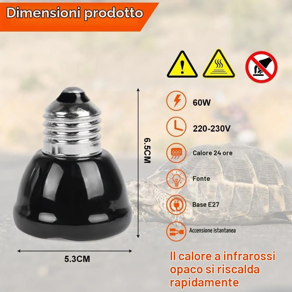 Adiwo Lampadina Riscaldante in Ceramica 60W E27 per Rettili, Anfibi e Uccelli - immagine 2