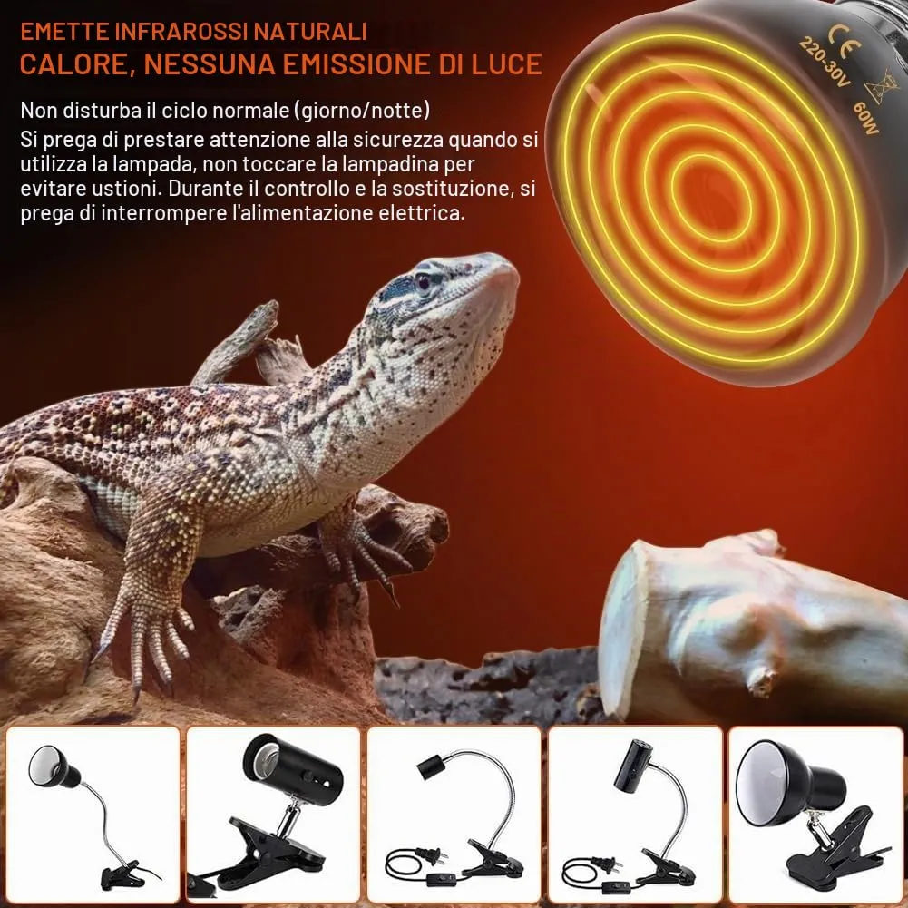 Adiwo Lampadina Riscaldante in Ceramica 60W E27 per Rettili, Anfibi e Uccelli - immagine 4