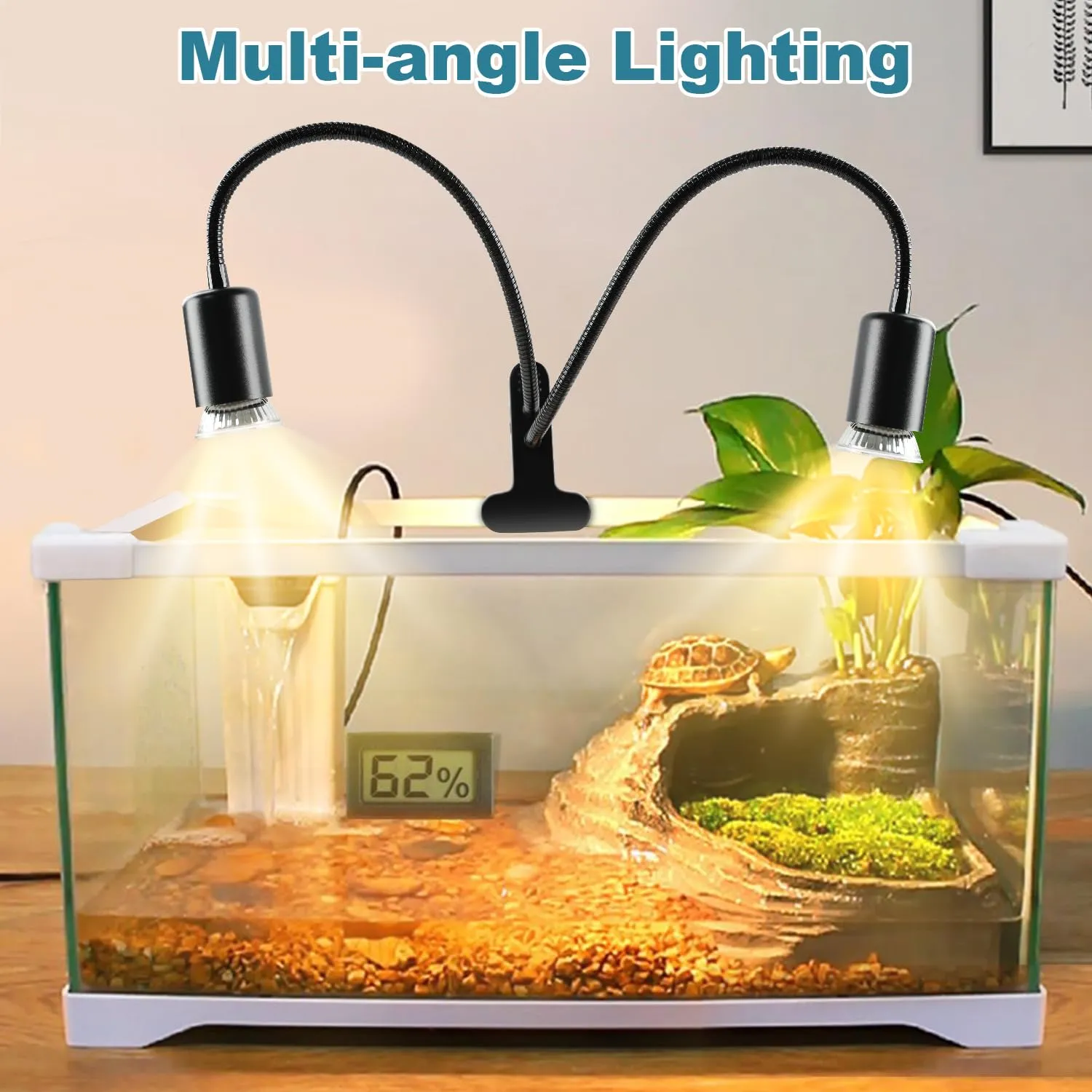 testyu Lampada Riscaldante per Tartarughe e Rettili a Due Teste, 25W+50W, UVA+UVB, Attacco E27 con Timer Regolabile, Nero - immagine 7