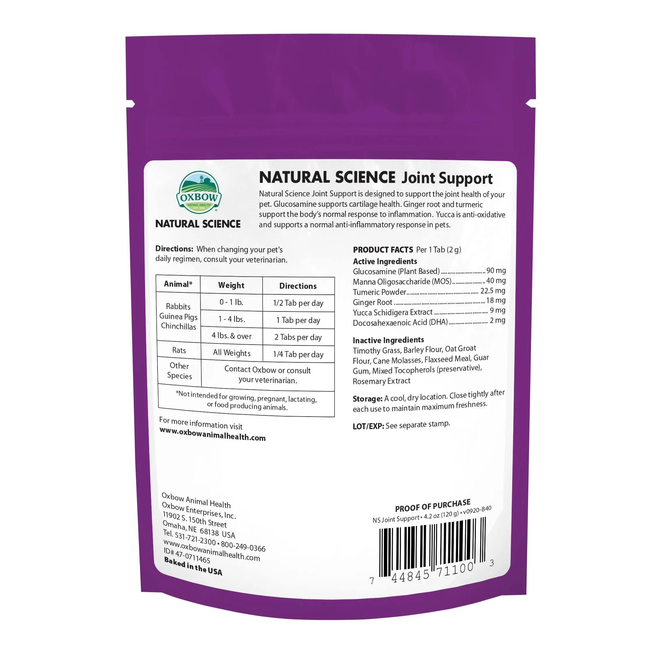 Oxbow Animal Health Natural Science Joint Support Supplements, Hay-Based Tablets, 60ct - immagine 2