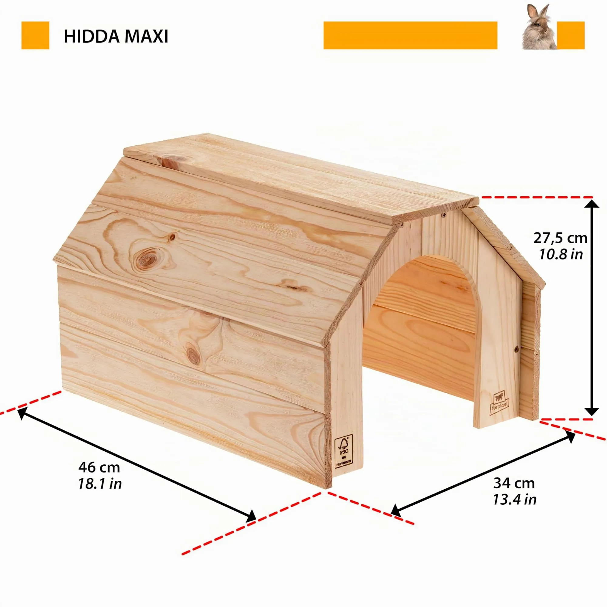Ferplast Hidda Casetta per Conigli, Porcellini d'India e Criceti, Legno FSC, 46 x 34 x 27,5 cm, XL - immagine 3