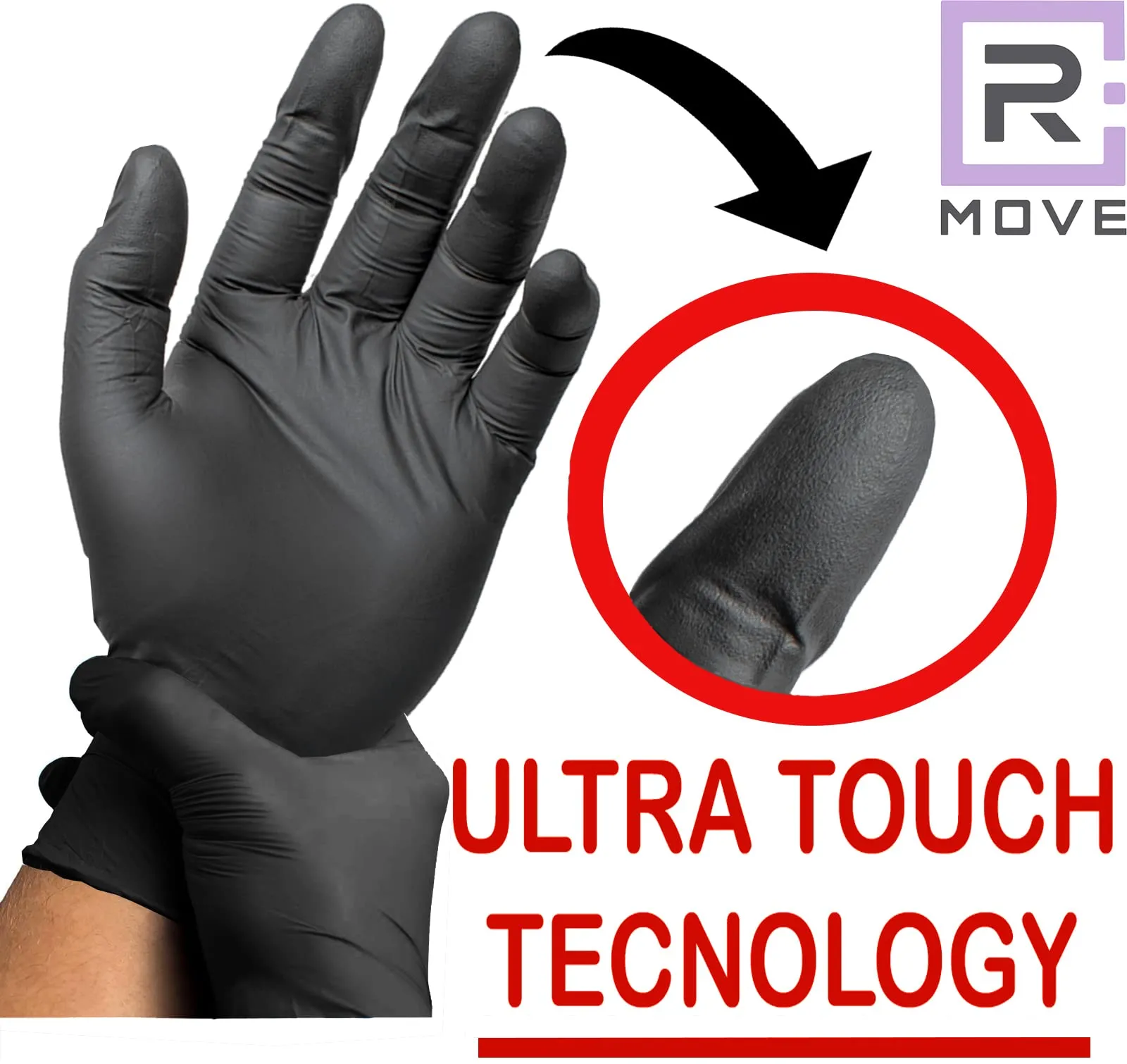 R MOVE Guanti in Nitrile Monouso Neri, Taglia L, Senza Polvere, Ipoallergenici, 100 Pezzi - immagine 2