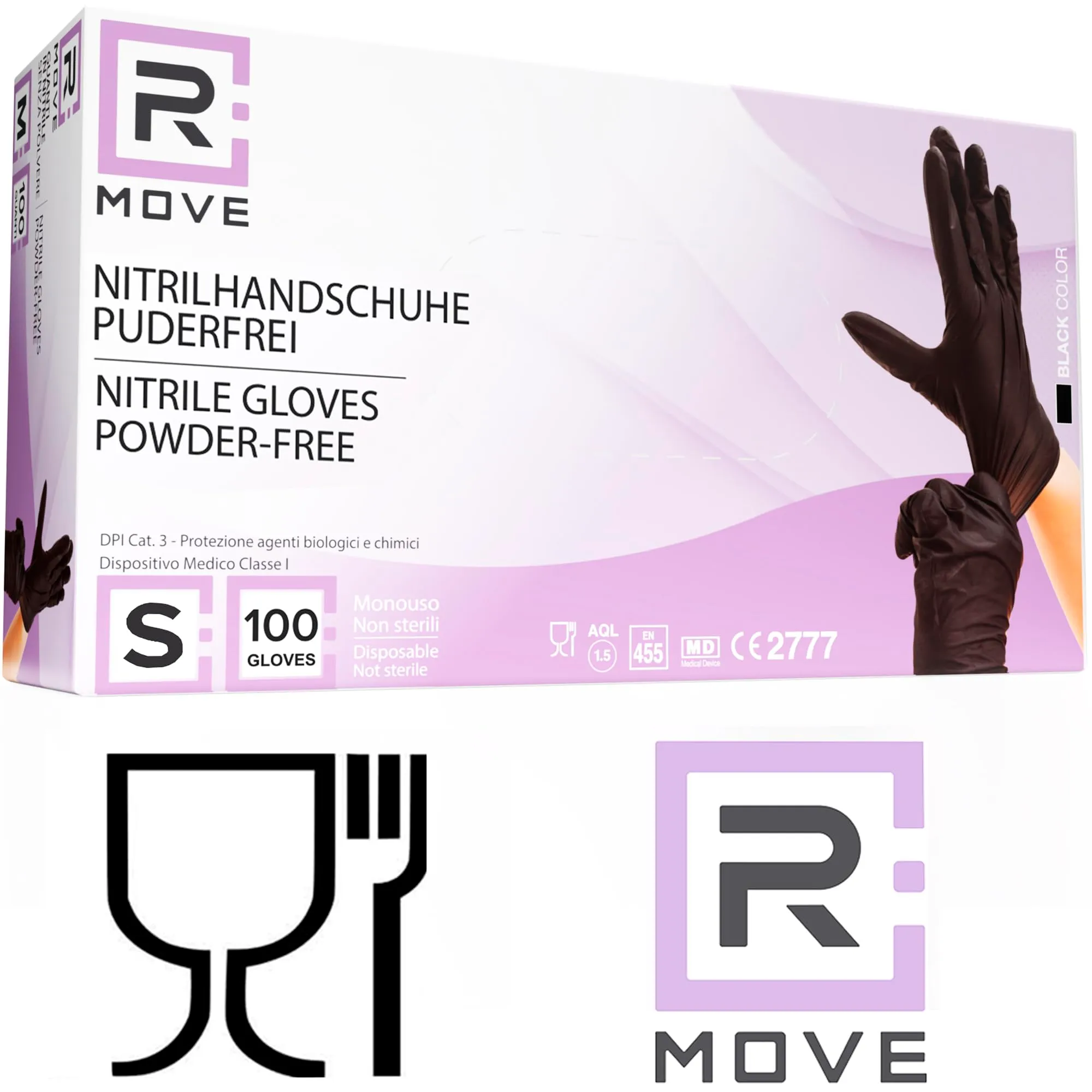 R MOVE Guanti in Nitrile Monouso Neri, Senza Polvere, Taglia S, 100 Pezzi - immagine 7