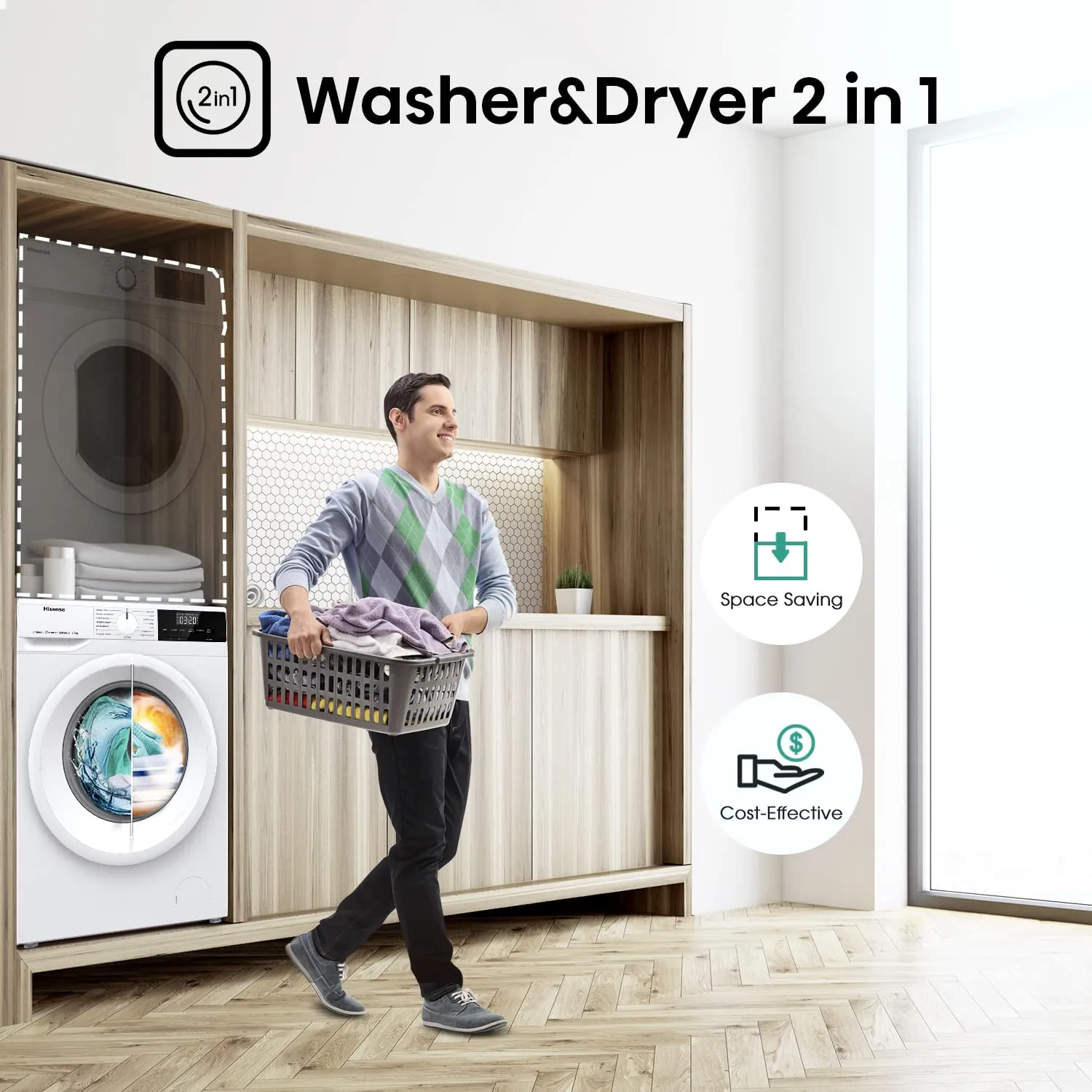 Hisense WDQE8014EVJM Lavasciuga 8 kg, 1400 RPM, Motore Inverter, Classe D, Bianco - immagine 3