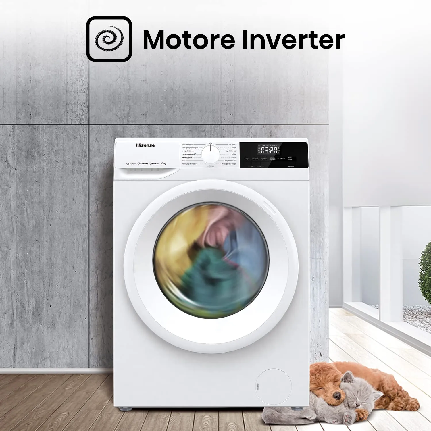 Hisense WDQE8014EVJM Lavasciuga 8 kg, 1400 RPM, Motore Inverter, Classe D, Bianco - immagine 6