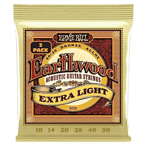 Ernie Ball Earthwood 80/20 Bronze Acoustic Guitar Strings, Extra Light 10-50, 3-Pack - immagine 3