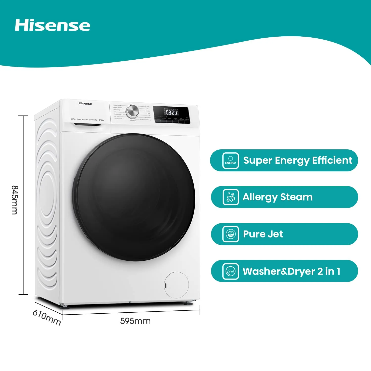 Hisense WDQA9014EVJM Lavasciuga 9 Kg, 1400 Rpm, Motore Inverter, Classe D - immagine 2
